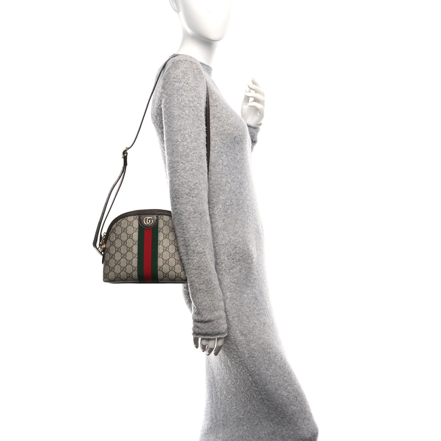 GG Supreme Monogram Textured Dollar Calfskin Web Small Ophidia Dome Shoulder Bag Beige Ebony New Acero