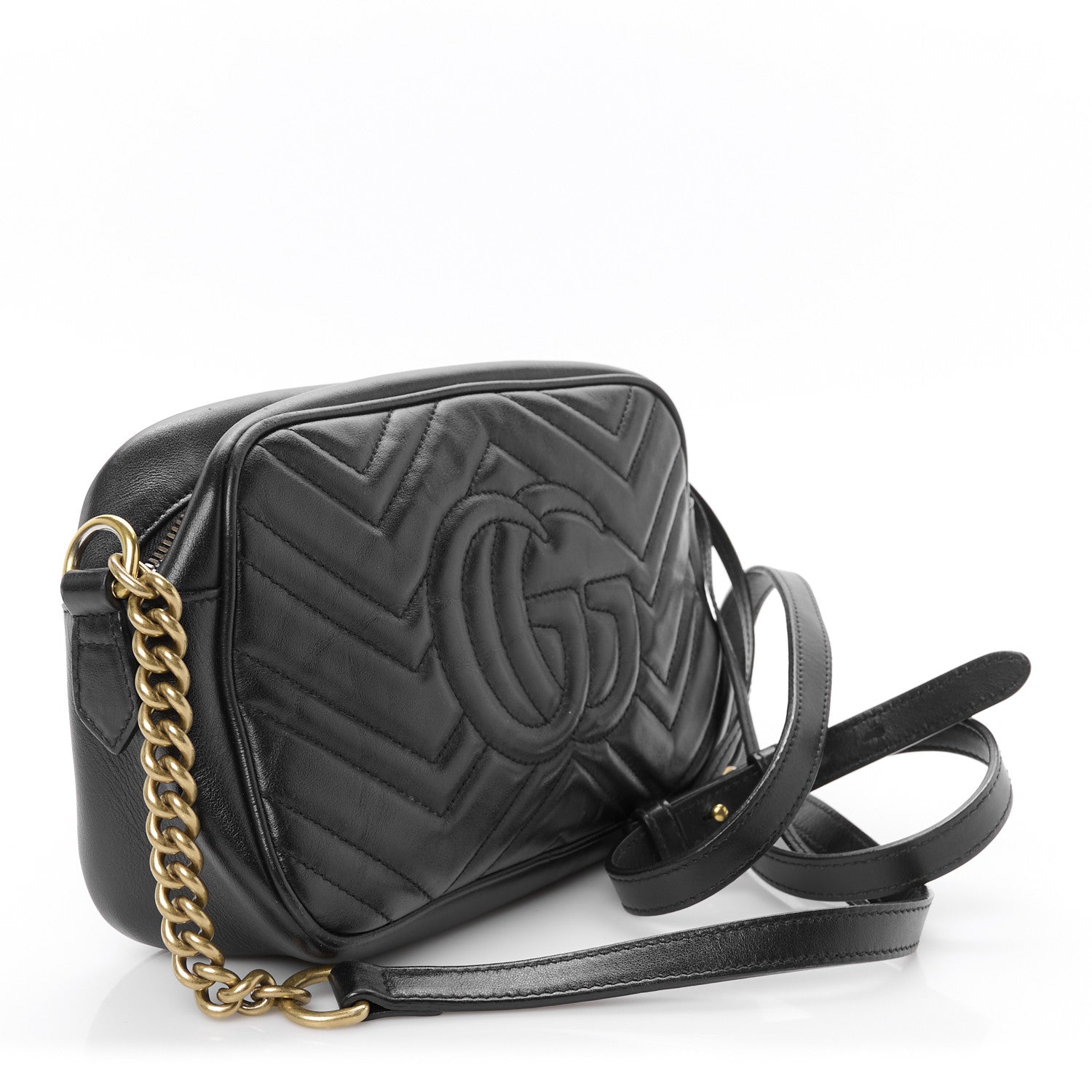 Calfskin Matelasse Small GG Marmont Chain Shoulder Bag Black