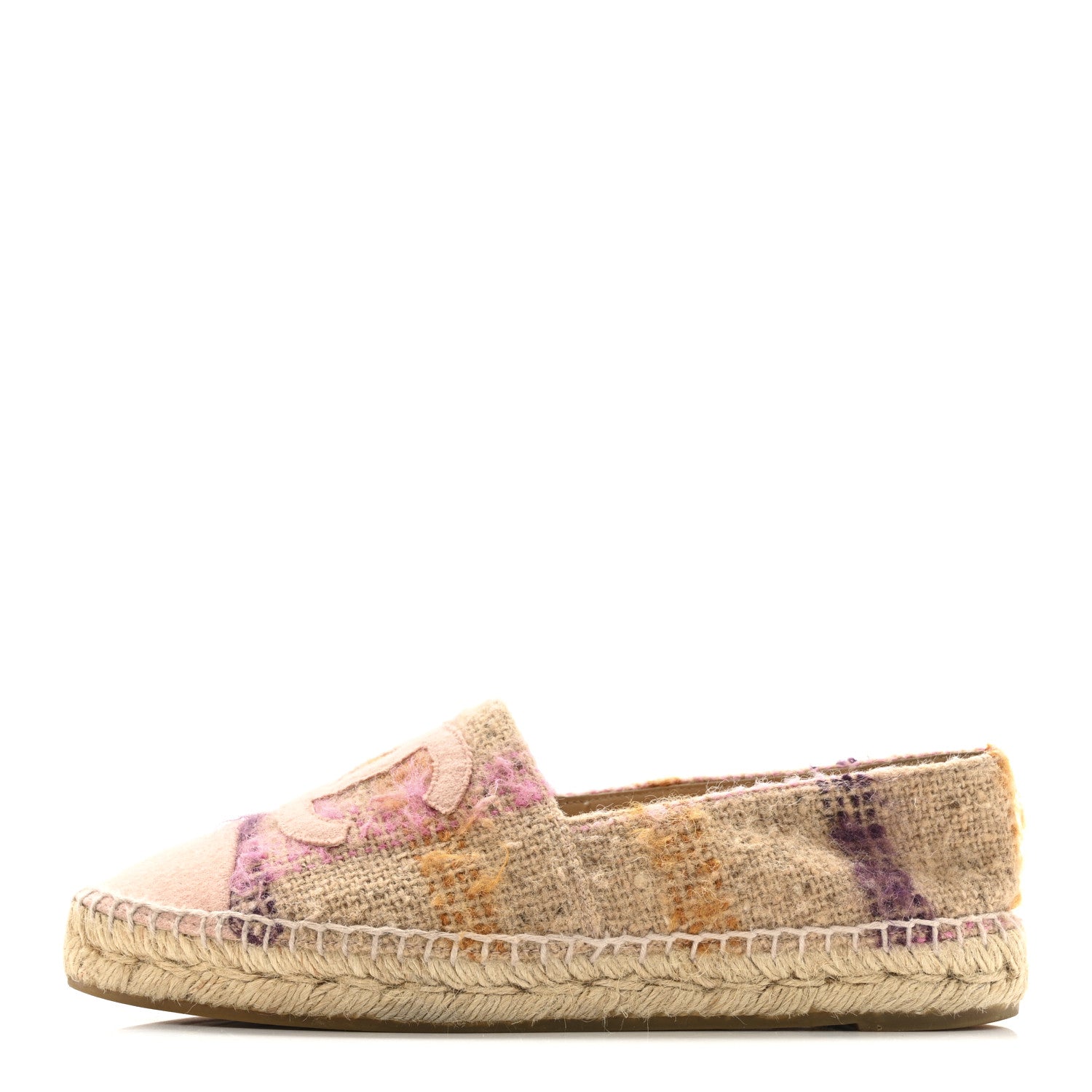Tweed Grosgrain CC Espadrilles 38 Beige Pink Peach
