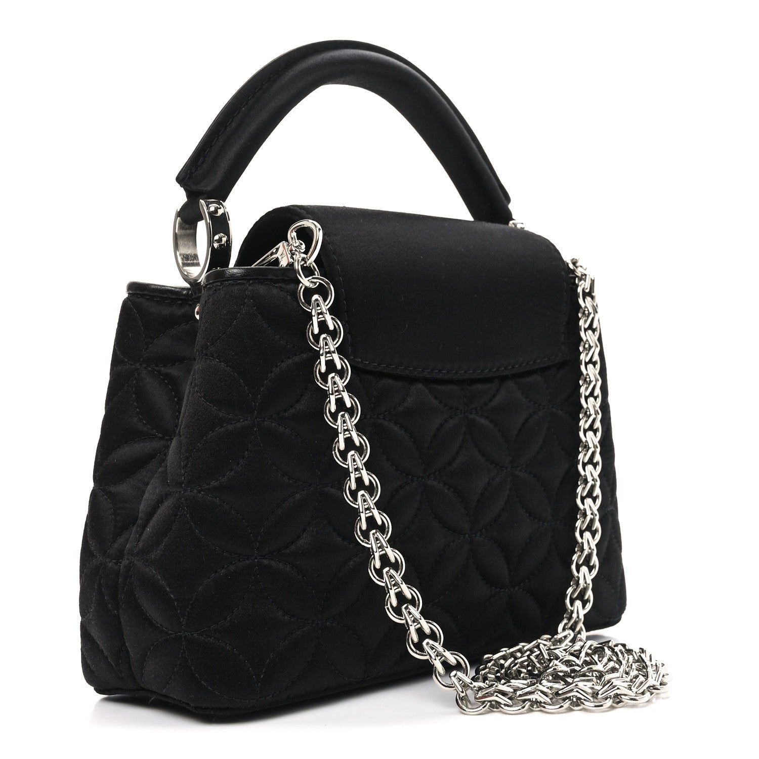 Satin Quilted Flower Crystal Mini Capucines Black