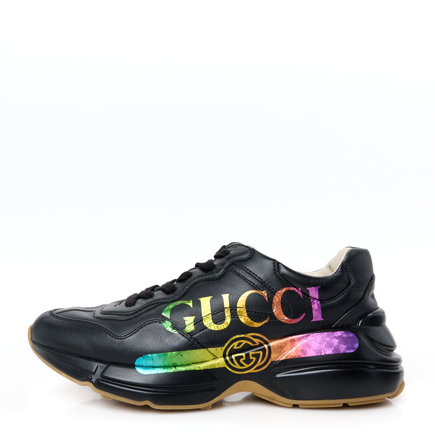 Calfskin Iridescent Logo Womens Rhyton Sneakers 39 Black