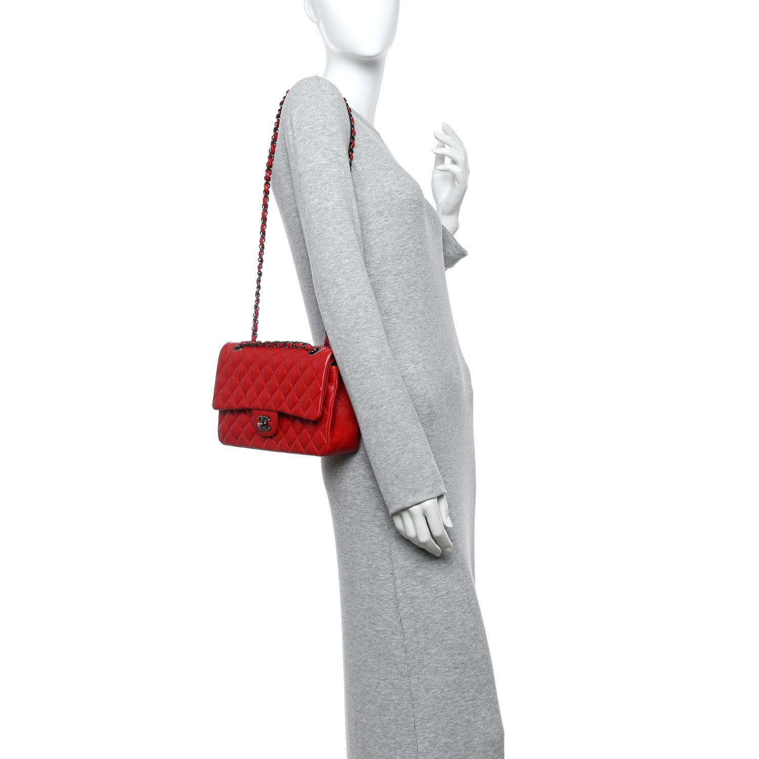 Caviar Quilted Medium Double Flap Red