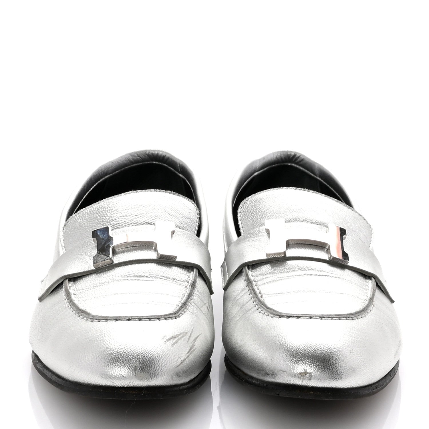 Metallic Calfskin Womens Paris Loafers 37 Silver