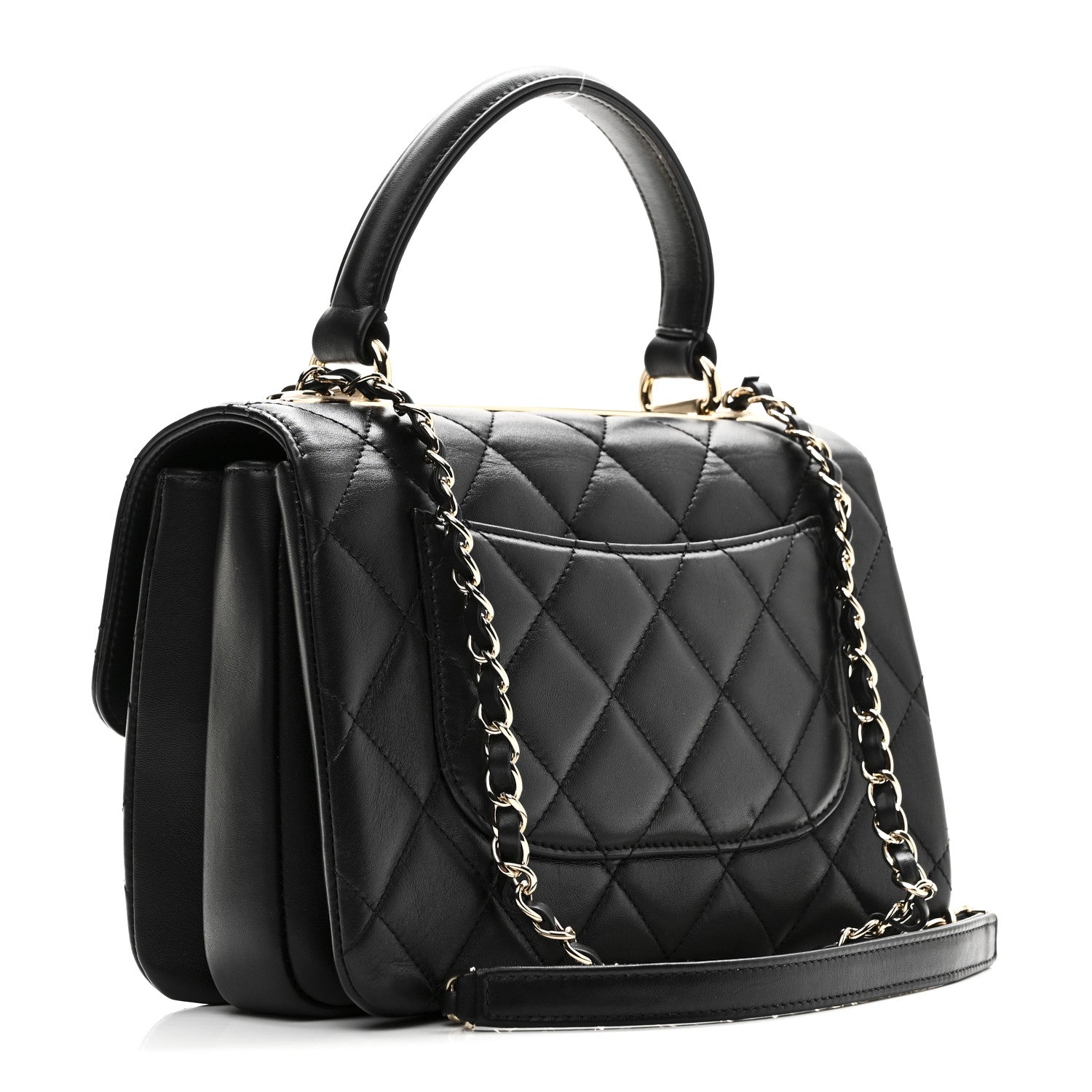 Lambskin Quilted Small Trendy CC Dual Handle Flap Bag Black