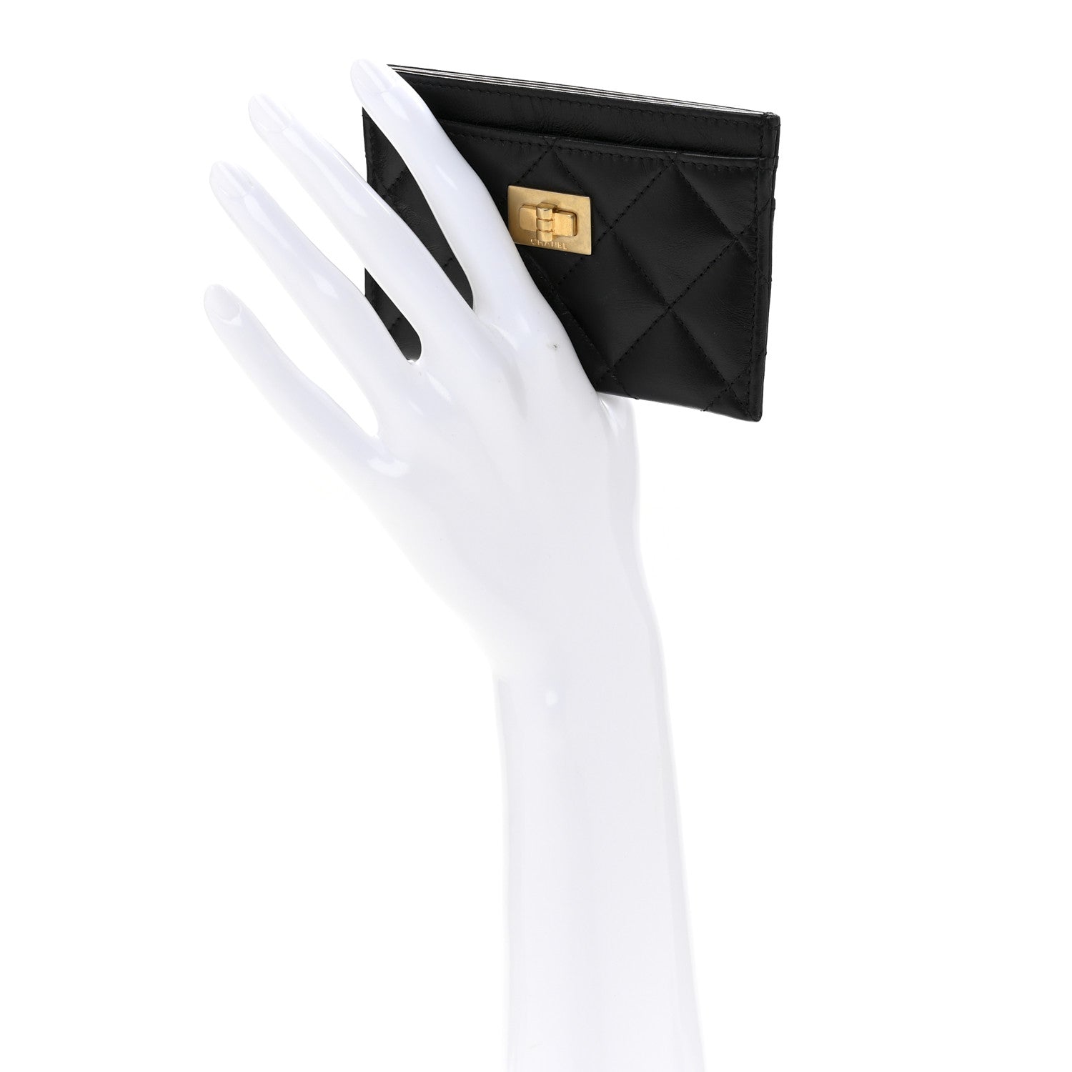 Aged Calfskin Quilted Reissue Card Holder Black