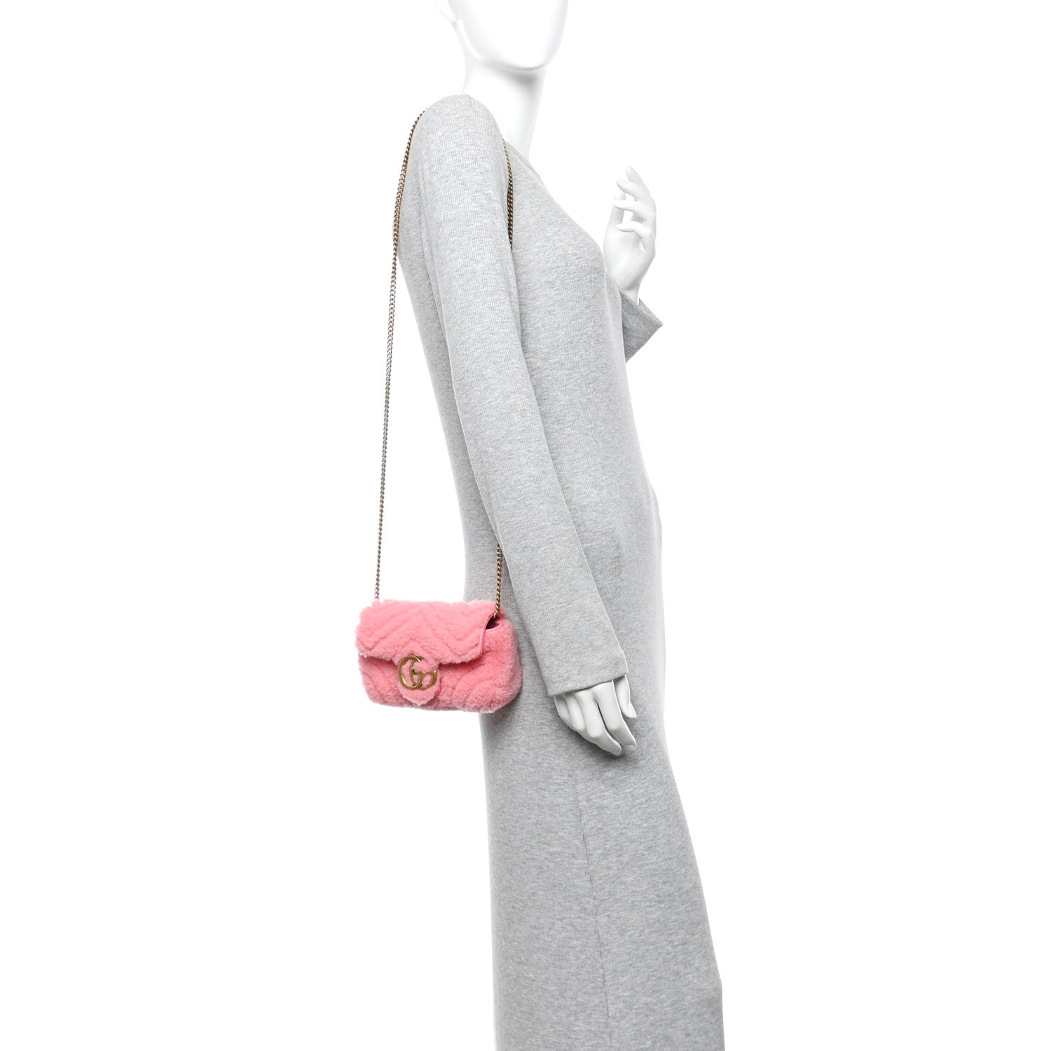 Shearling Matelasse Super Mini GG Marmont Shoulder Bag Lotus Pink