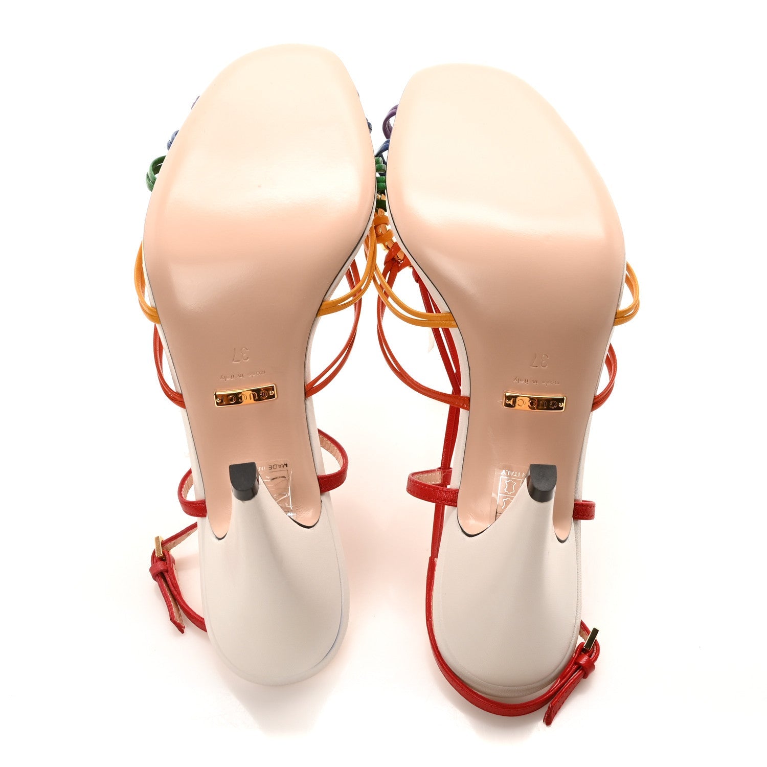 Calfskin Crystal GG Isa Ankle Strap Mid Heel Sandals 37 Multicolor