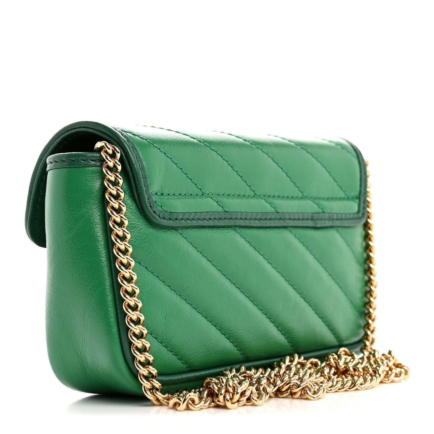 Azalea Calfskin Enamel Matelasse Diagonal Super Mini Torchon GG Marmont Shoulder Bag New Shamarock Emerald