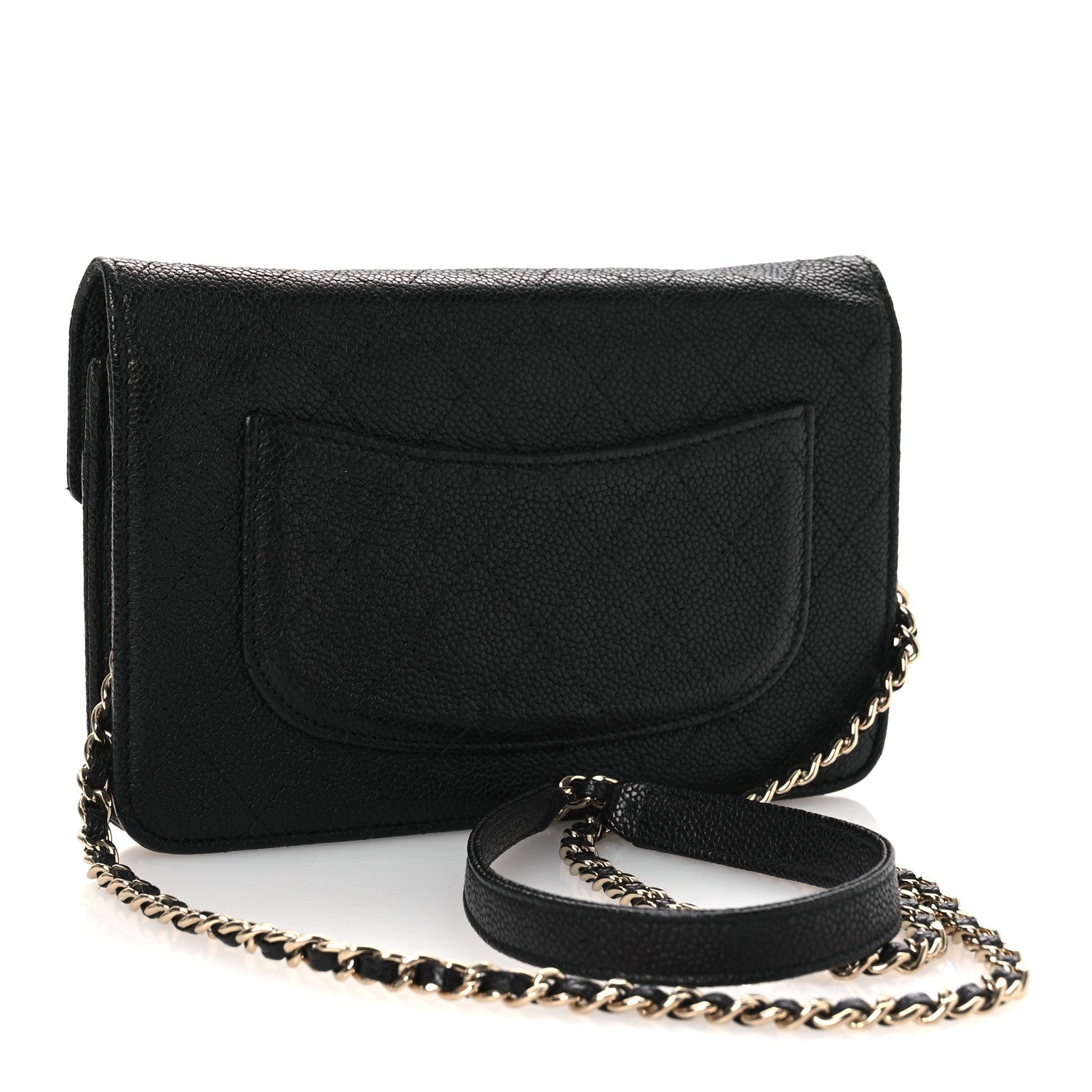 Grained Calfskin Quilted Cuba Wallet On Chain WOC Black