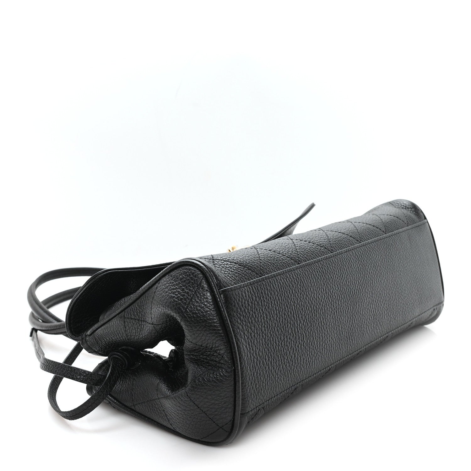 Grained Calfskin Stitched Urban Essentials Small Shopping Bag Black