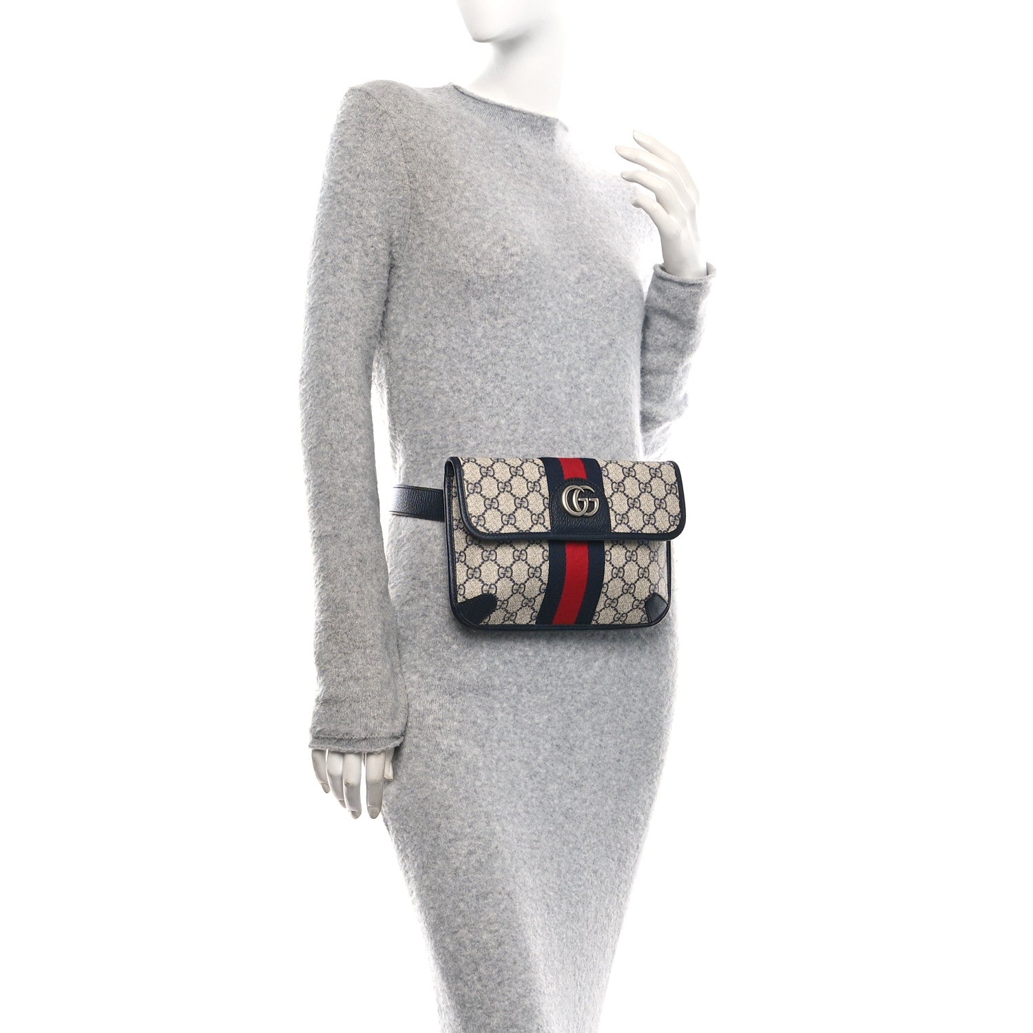 GG Supreme Monogram Web Small Ophidia Belt Bag 90 36 Beige Navy