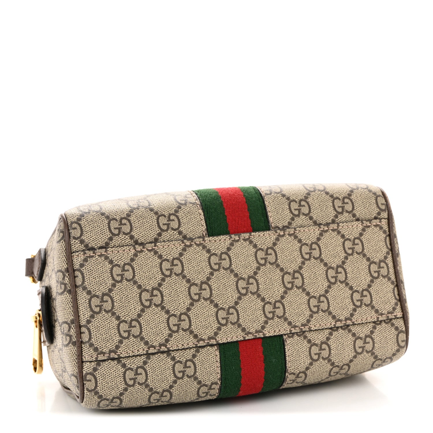 GG Supreme Monogram Textured Dollar Calfskin Web Mini Ophidia Top Handle Bag Beige Ebony New Acero