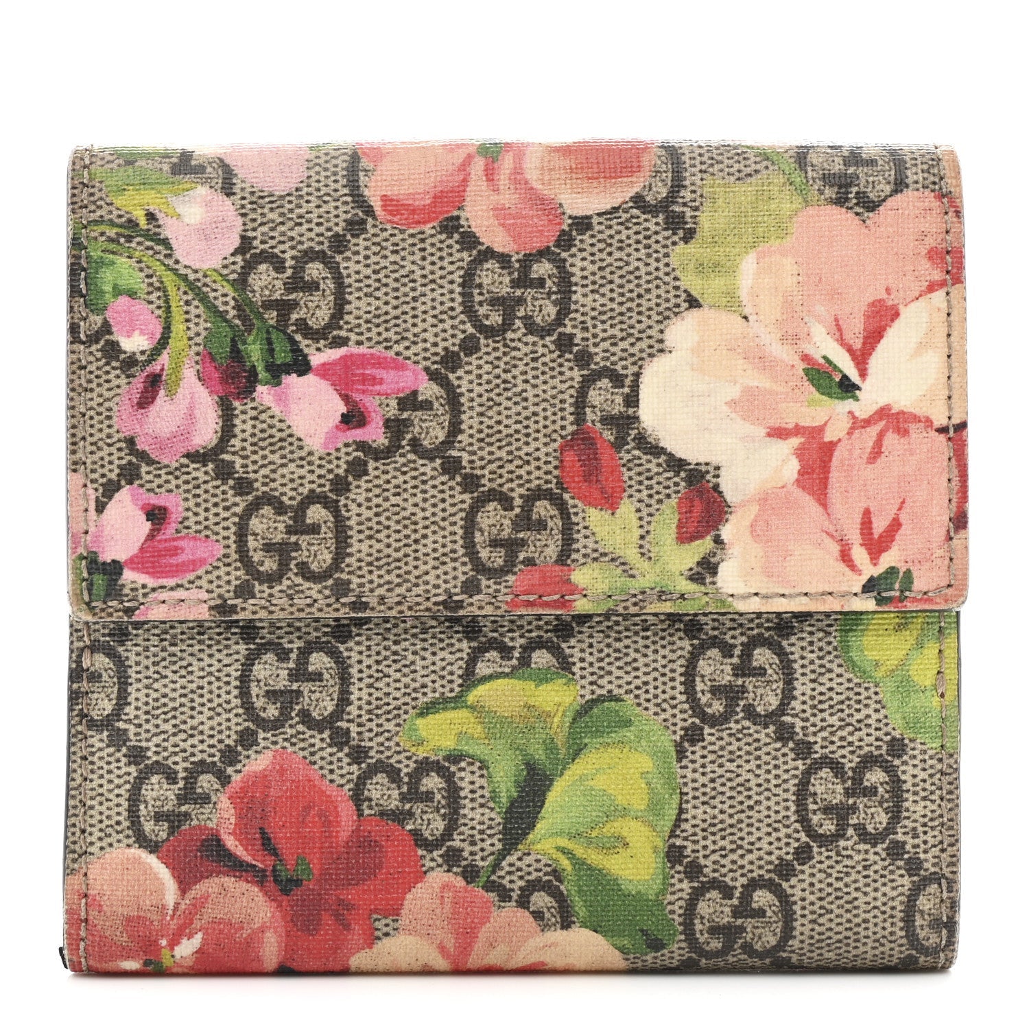 GG Supreme Monogram Blooms French Flap Wallet Beige Multicolor Dry Rose