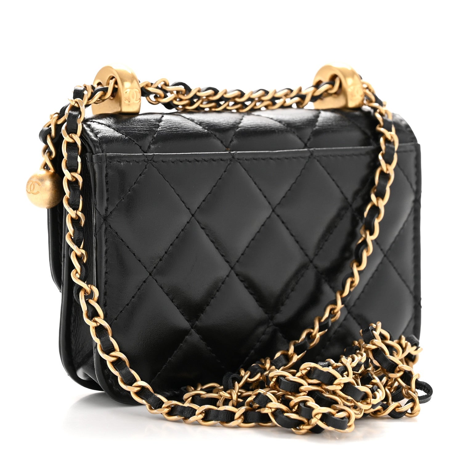 Calfskin Quilted Perfect Fit Coin Purse With Chain Black