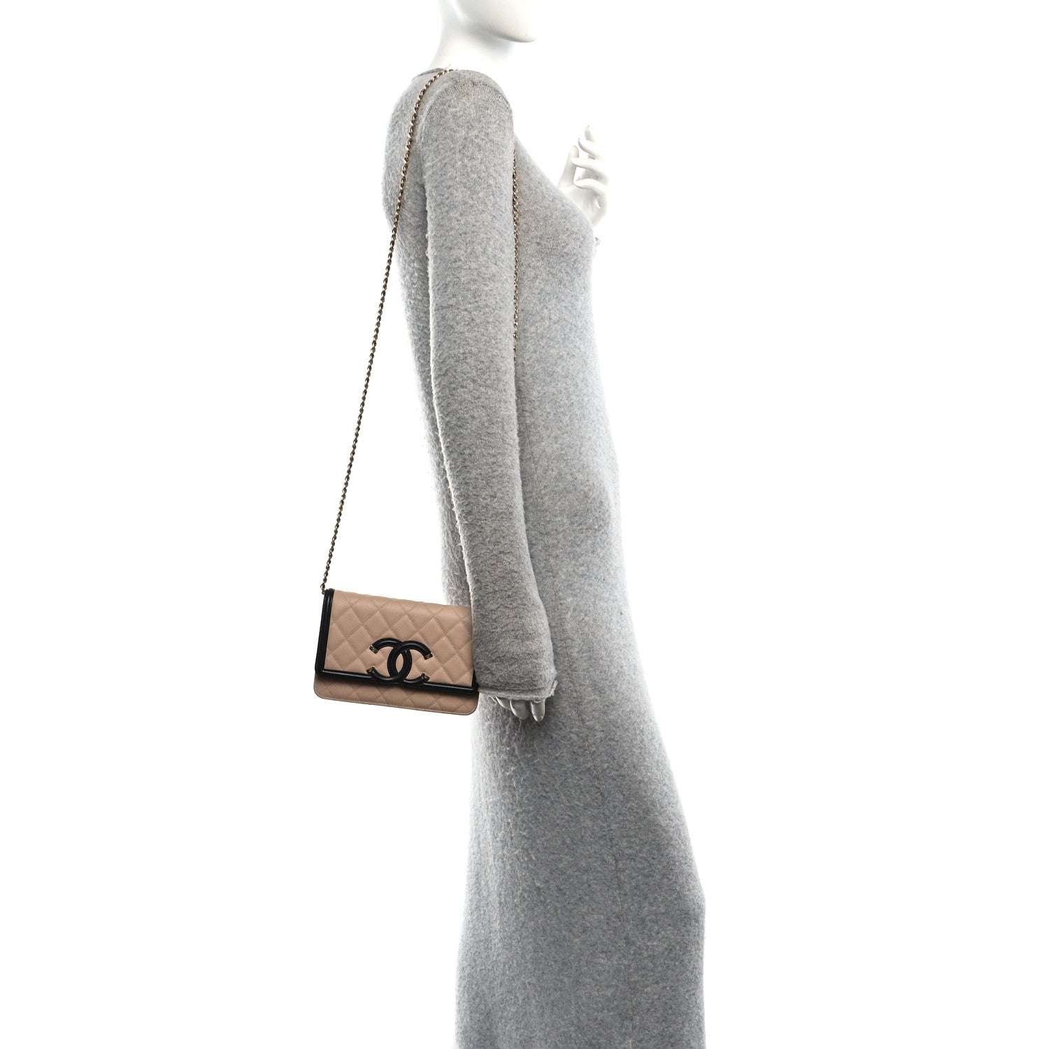 Caviar Quilted CC Filigree Wallet On Chain WOC Beige Black