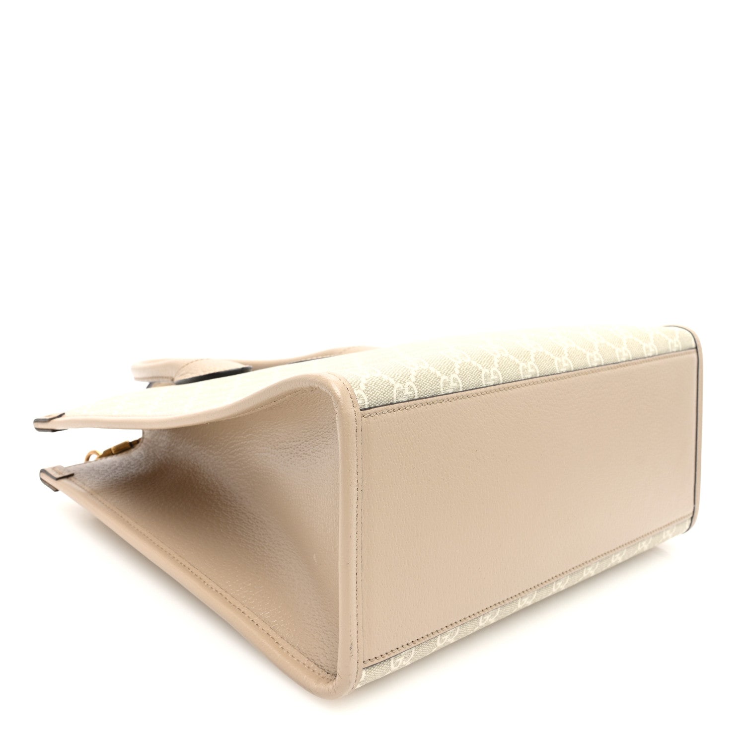 GG Supreme Monogram Textured Dollar Calfskin Small Retro Interlocking G Tote Bag Beige Mystic White Oatmeal