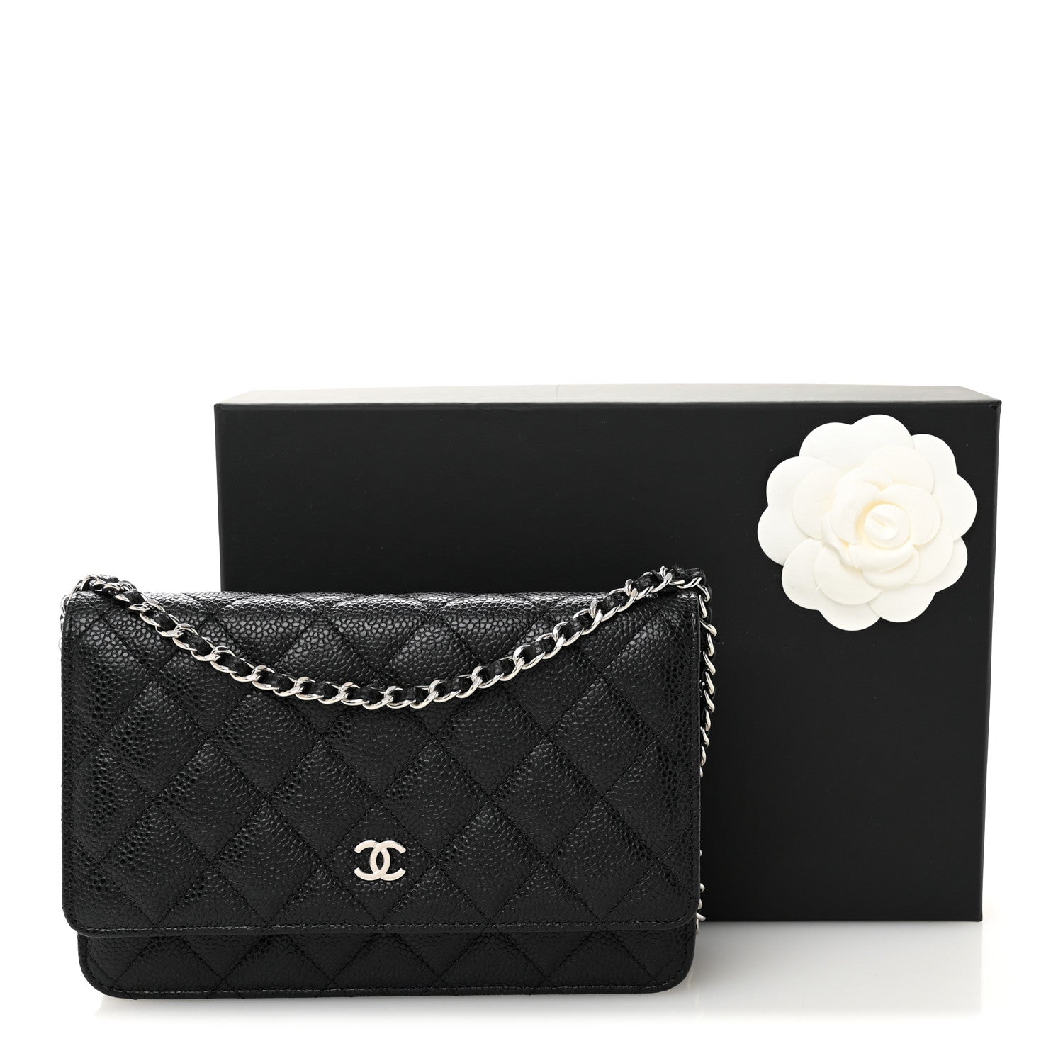 Caviar Quilted Wallet on Chain WOC Black