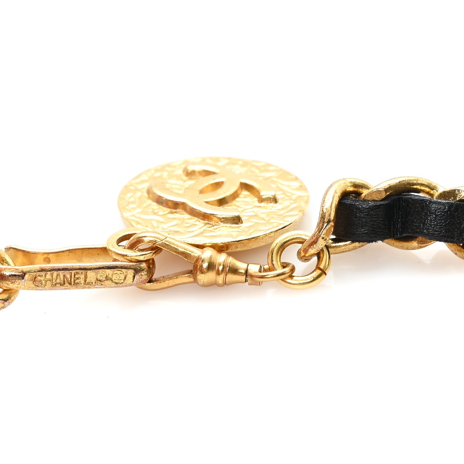 Lambskin Chain CC Medallion Belt Black Gold