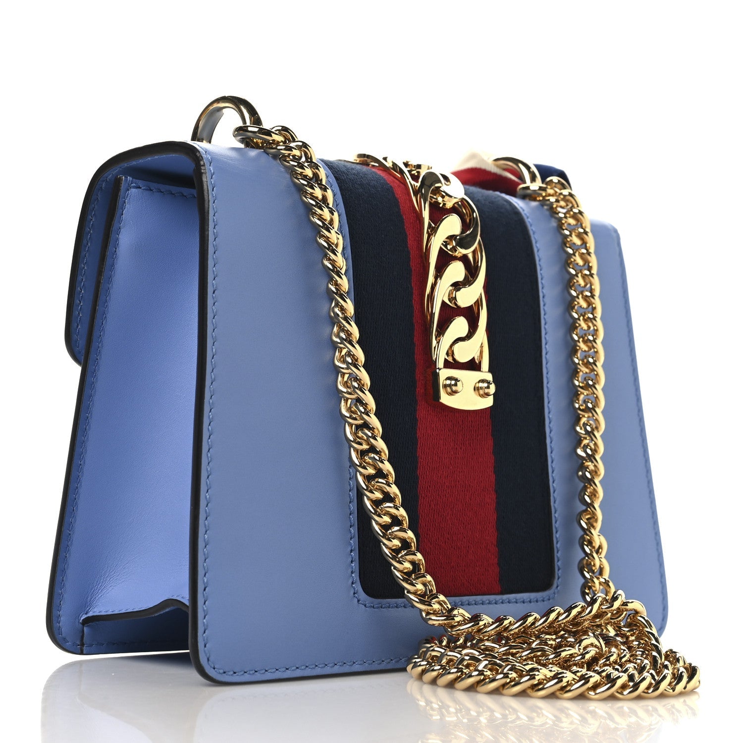 Calfskin Mini Sylvie Chain Shoulder Bag Clear Sky Blue