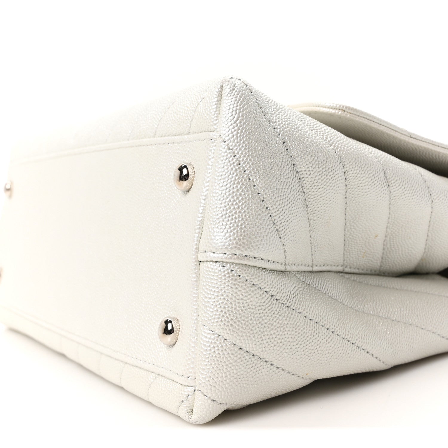 Iridescent Caviar Chevron Quilted Small Coco Handle Flap White