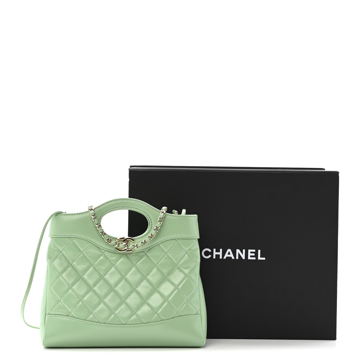 Shiny Lambskin Quilted Mini 31 Shopping Bag Light Green