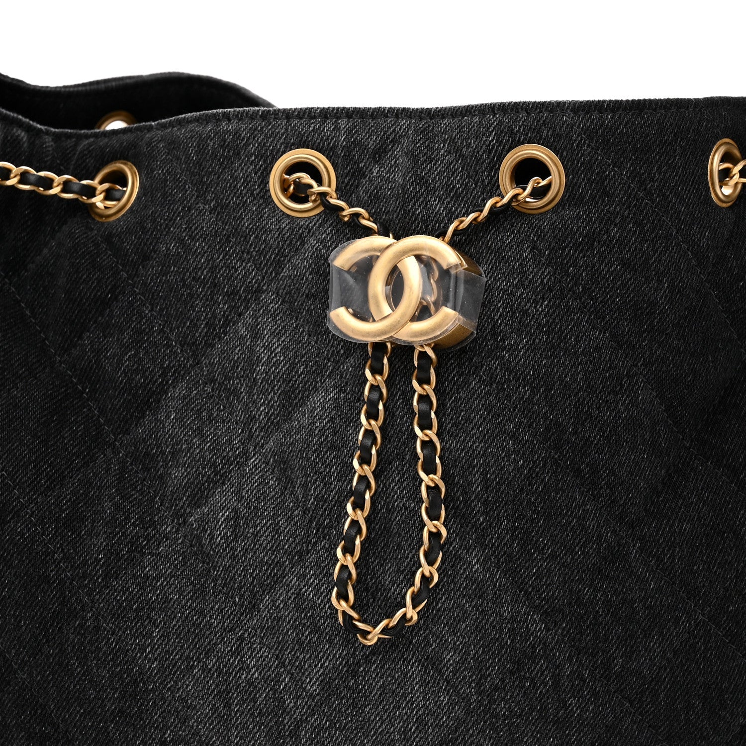 Washed Denim Quilted Medium Chanel 25 Handbag Black