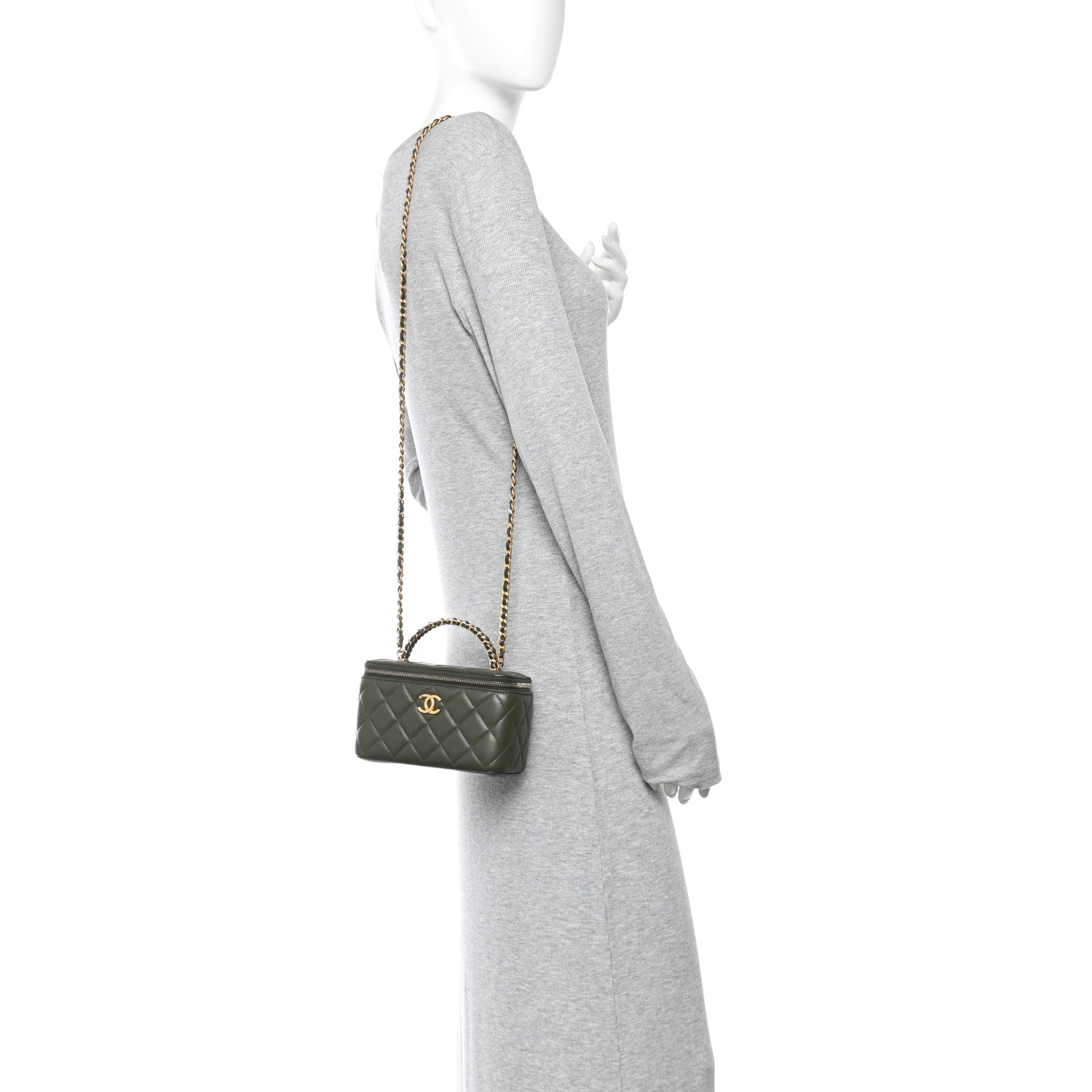 Lambskin Quilted Pick Me Up Vanity Case Khaki
