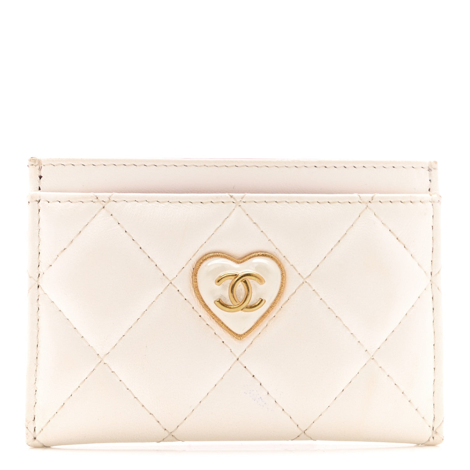 Lambskin Plexiglass Quilted Coco Love Card Holder White