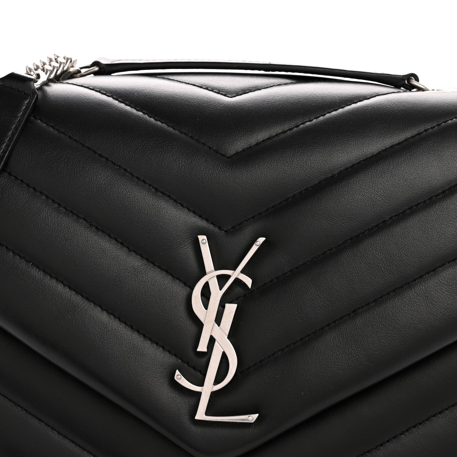 Calfskin Y Quilted Monogram Medium Loulou Chain Satchel Black