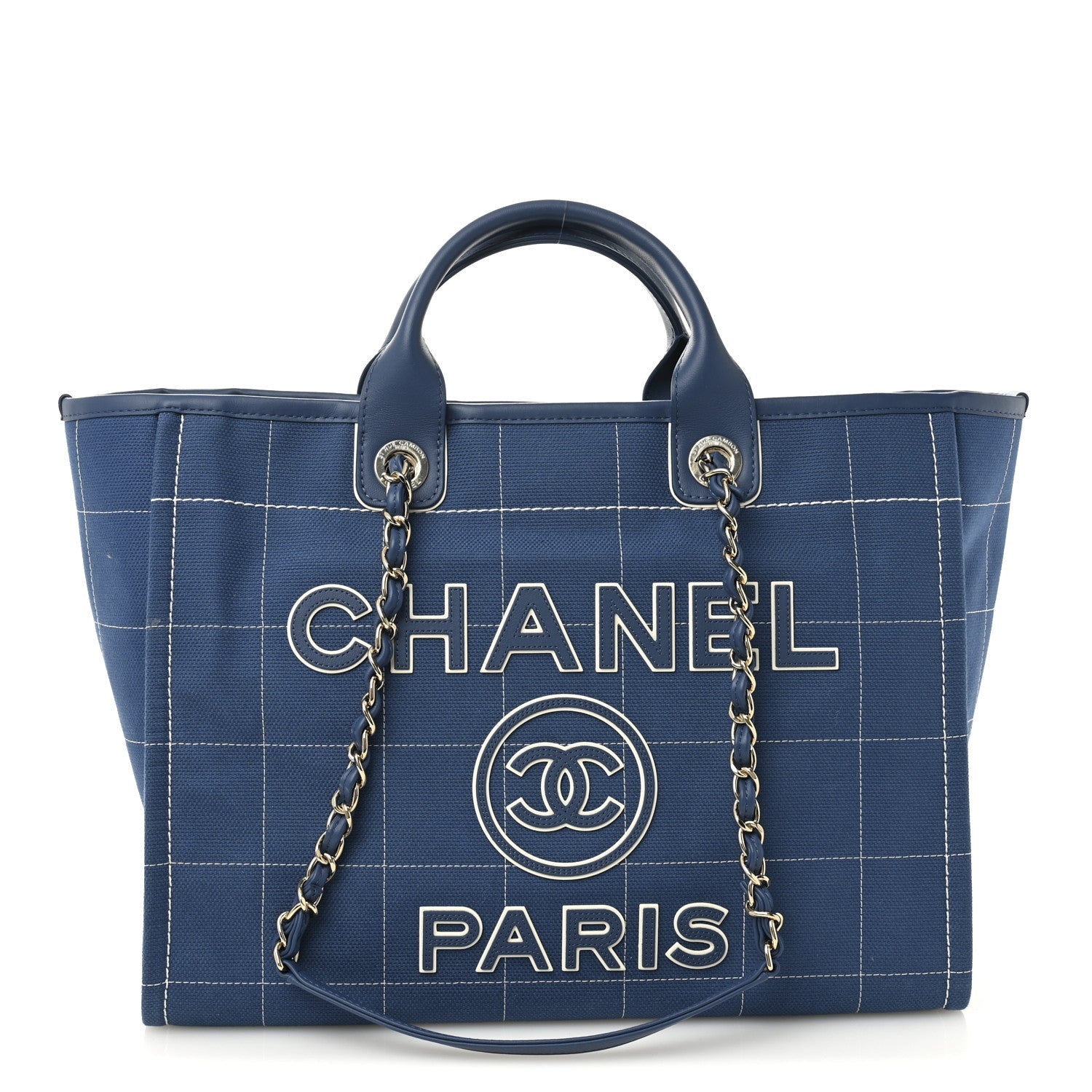 Cotton Medium Deauville Tote Blue White