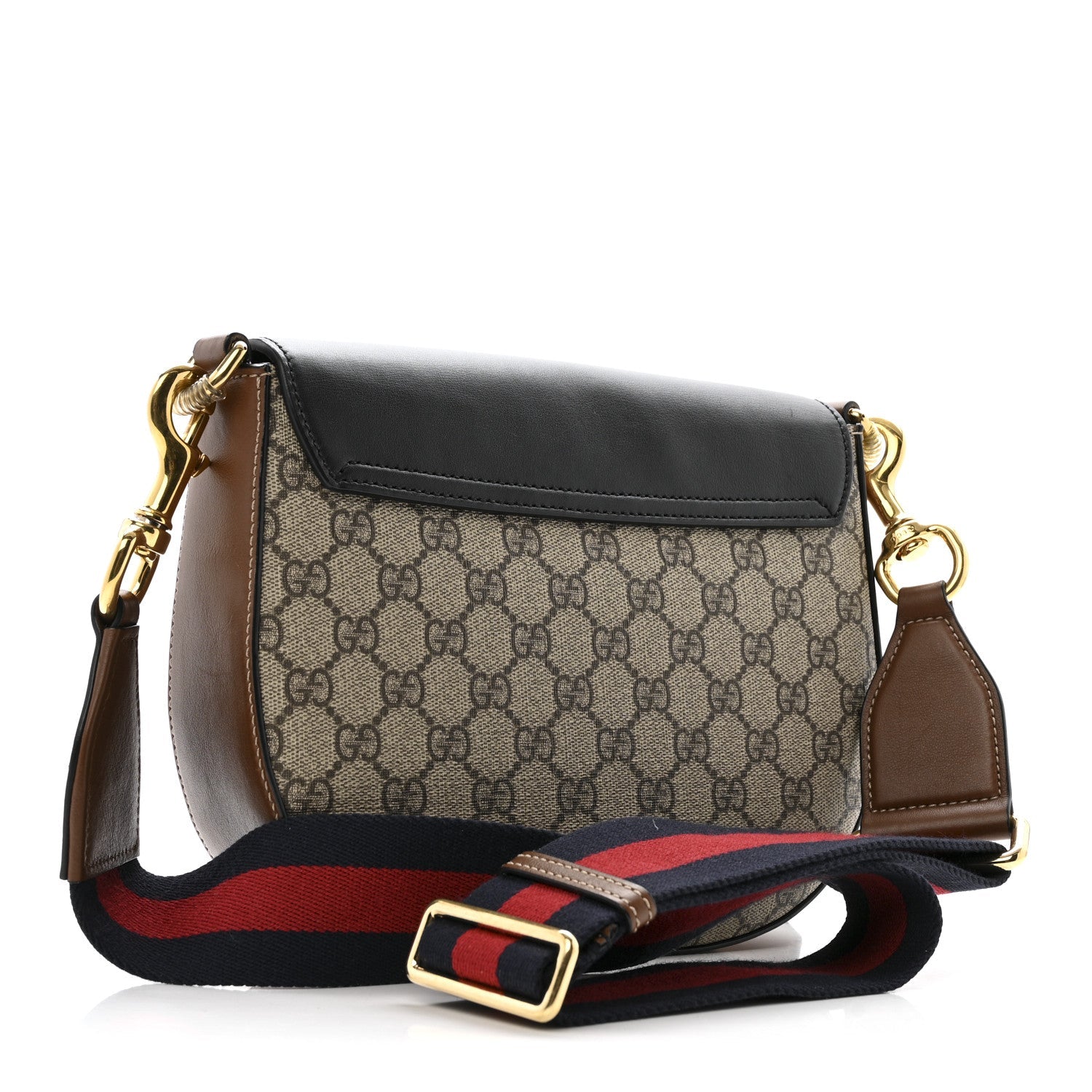 GG Supreme Monogram Web Medium Padlock Messenger Shoulder Bag Black
