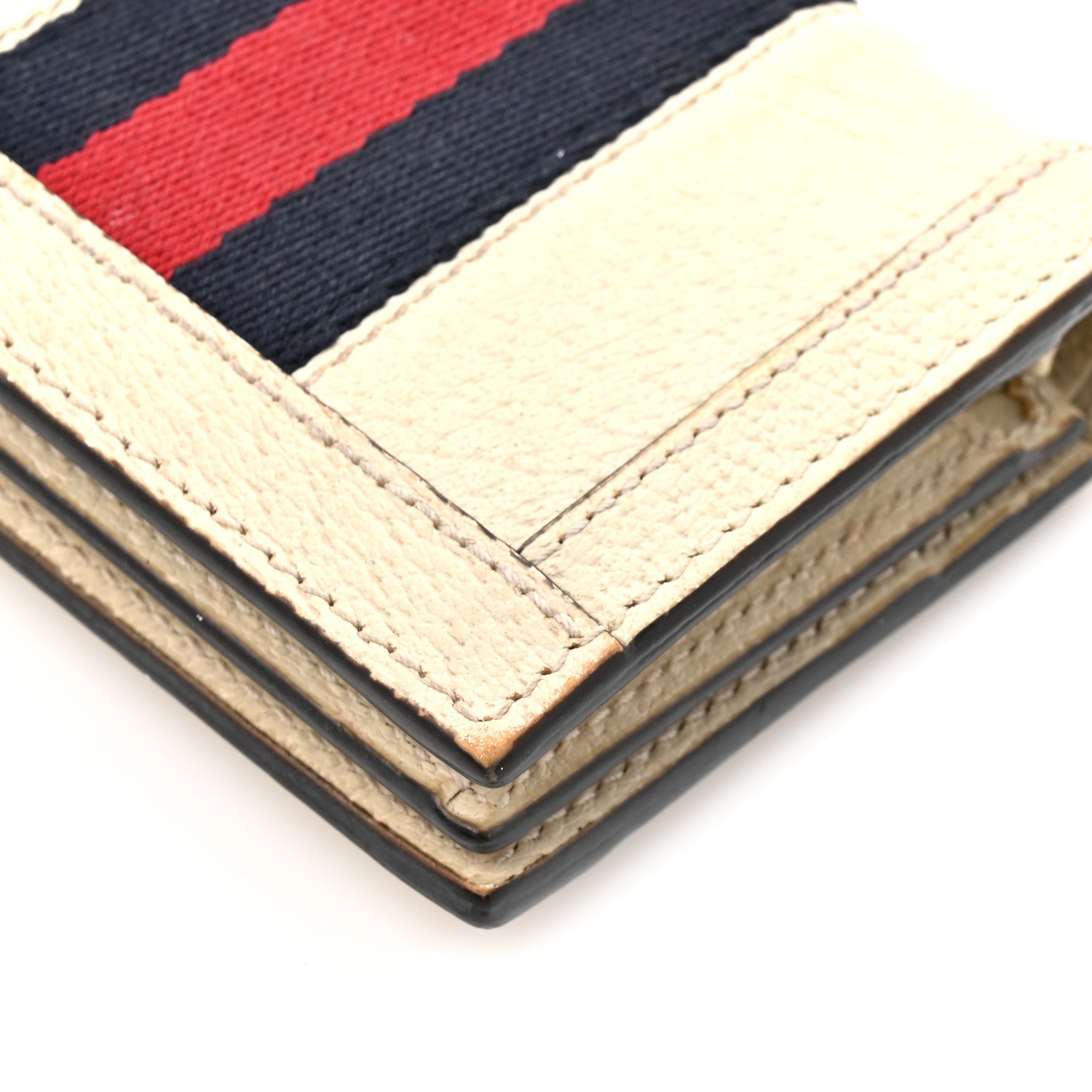 Textured Calfskin Web Ophidia Card Case Mystic White