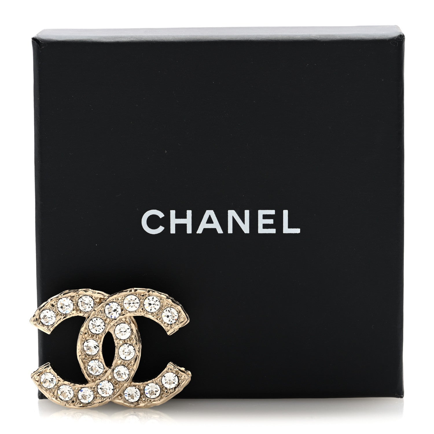 Crystal Textured CC Brooch Light Gold