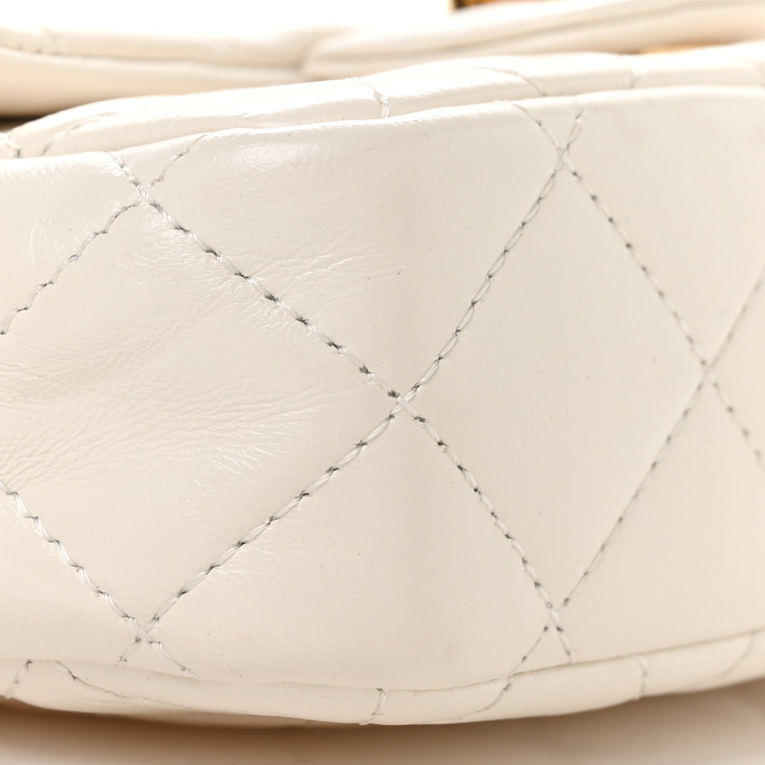 Shiny Lambskin Quilted Golden Links Top Handle Flap White