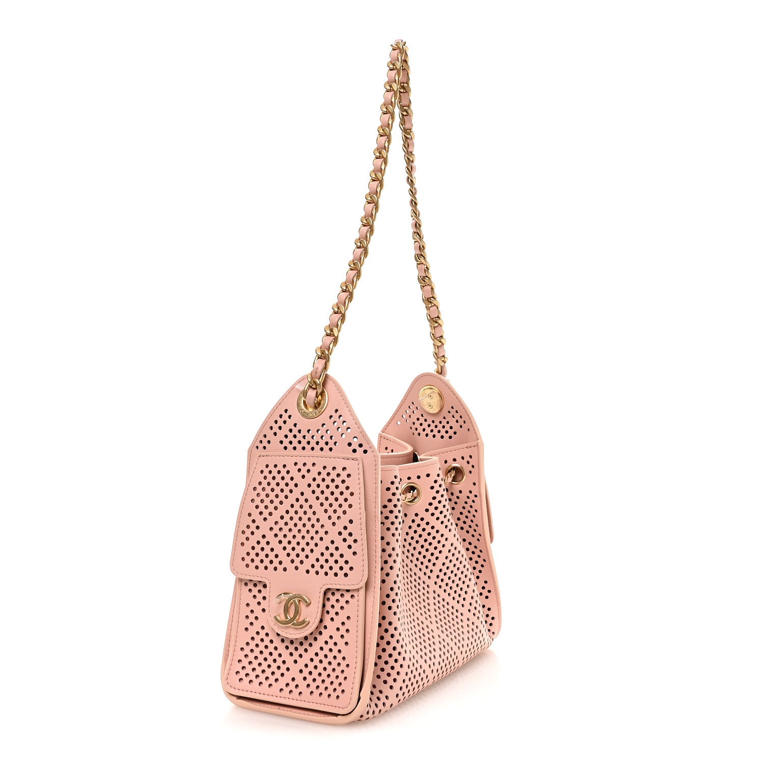 Perforated Calfskin Quilted Mini Chanel 25 Handbag Light Pink