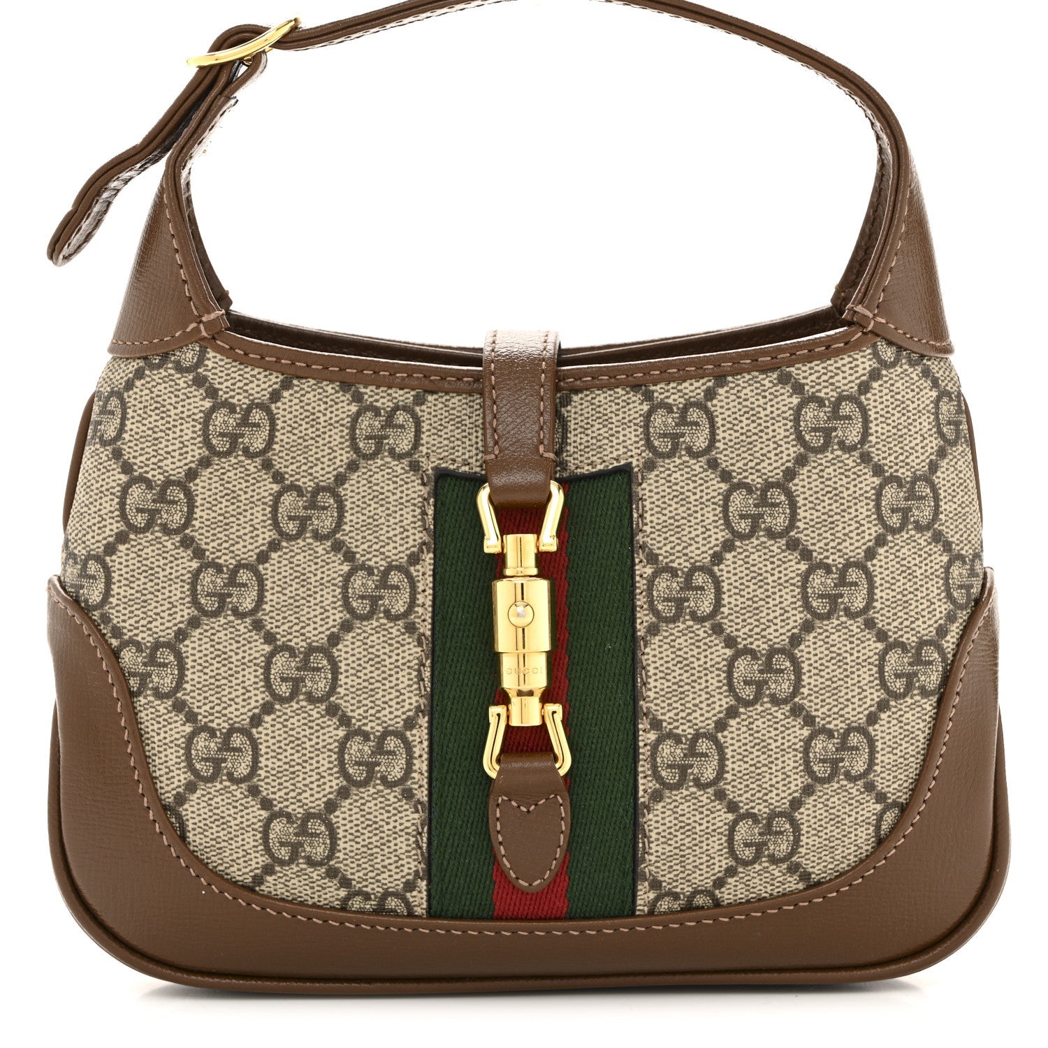 GG Supreme Monogram Azalea Calfskin Web Mini Jackie 1961 Hobo Beige Ebony Brown Sugar