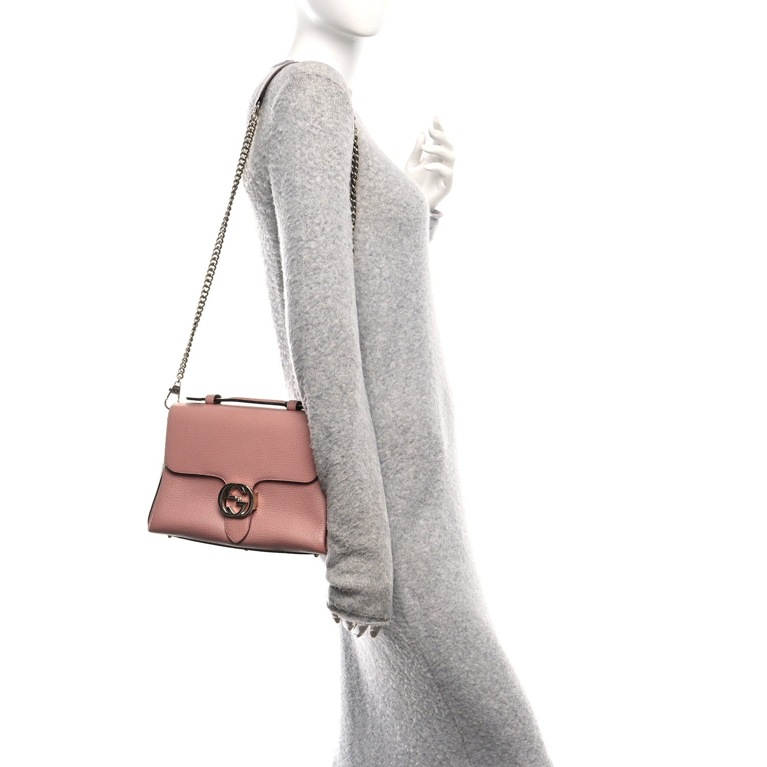 Dollar Calfskin Interlocking G Top Handle Shoulder Bag Soft Pink