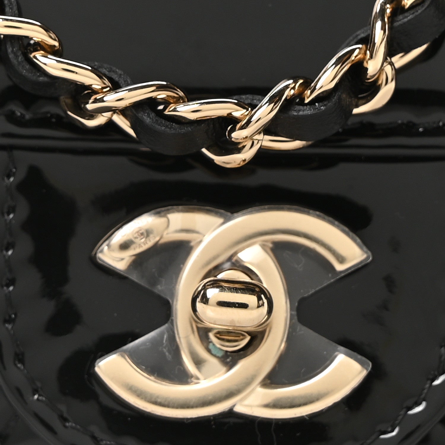 Patent Calfskin Quilted Mini Flap Black
