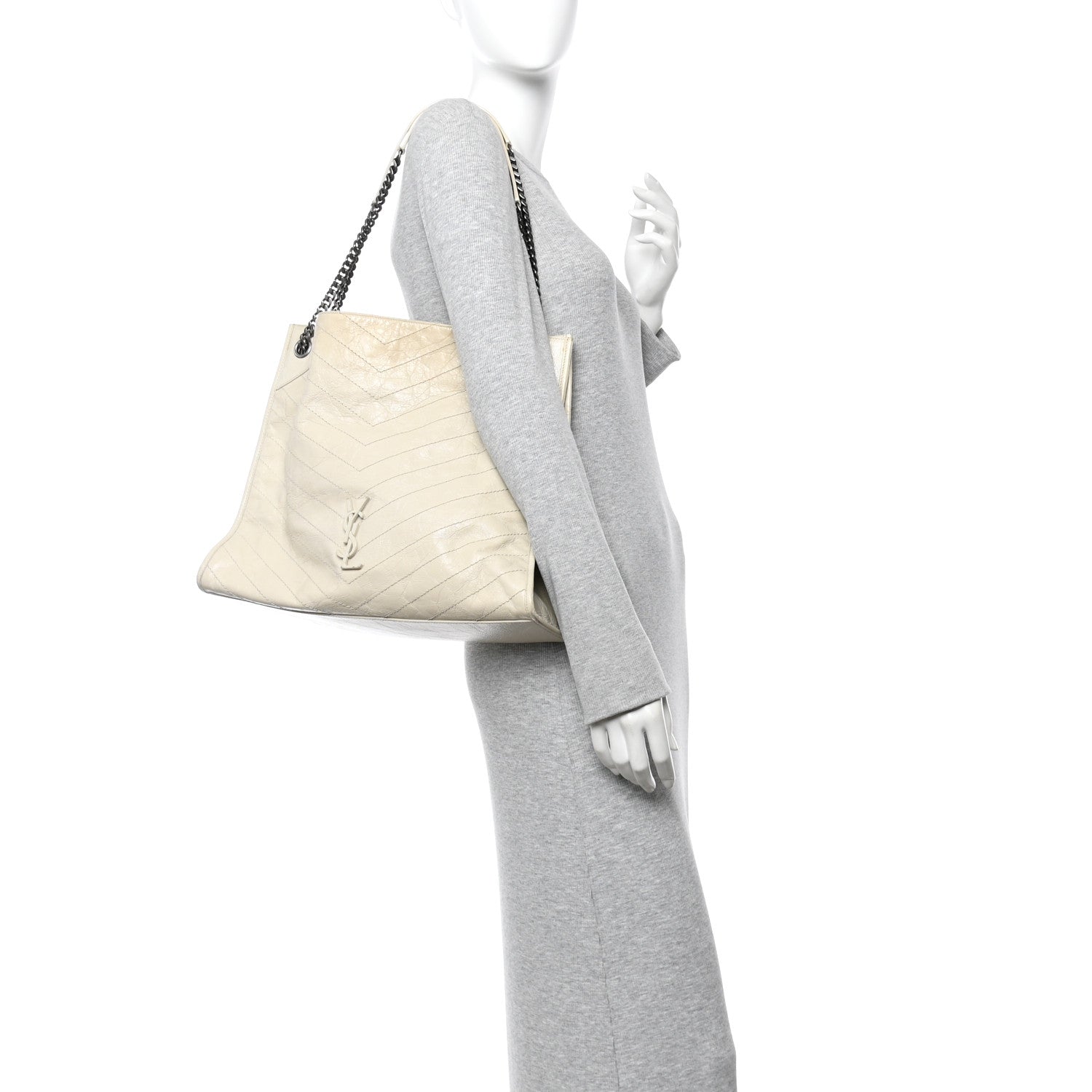 Crinkled Calfskin Matelasse Monogram Large Niki Shopper Tote Cream Soft