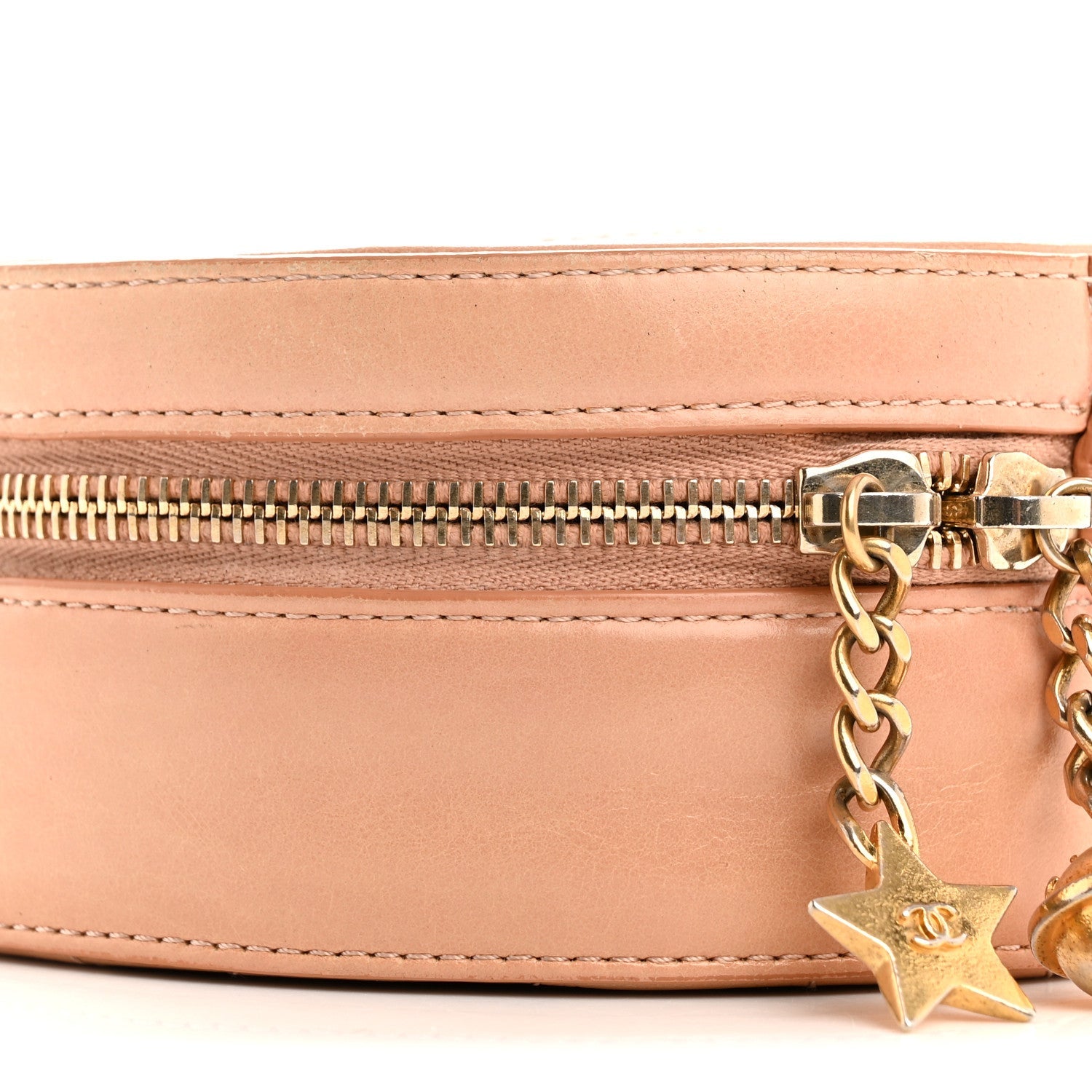 Glazed Calfskin Round As Earth Evening Bag Beige