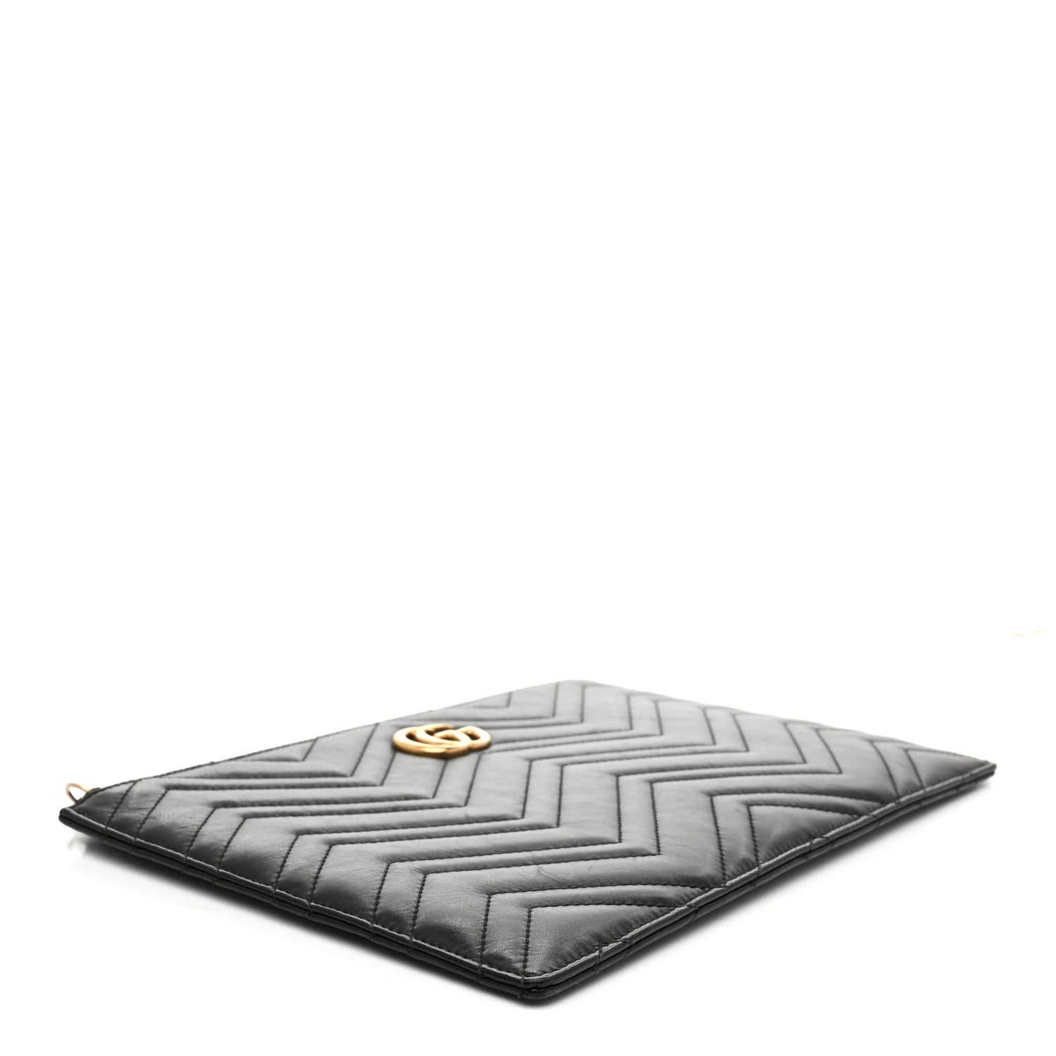 Calfskin Matelasse Large GG Marmont Zip Pouch Black