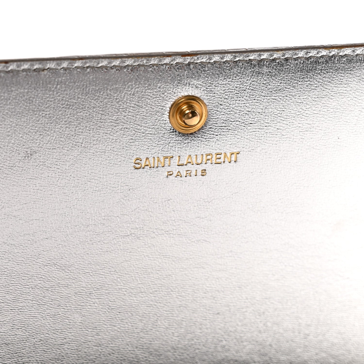 Metallic Grained Calfskin Classic Letters Chain Wallet Argento