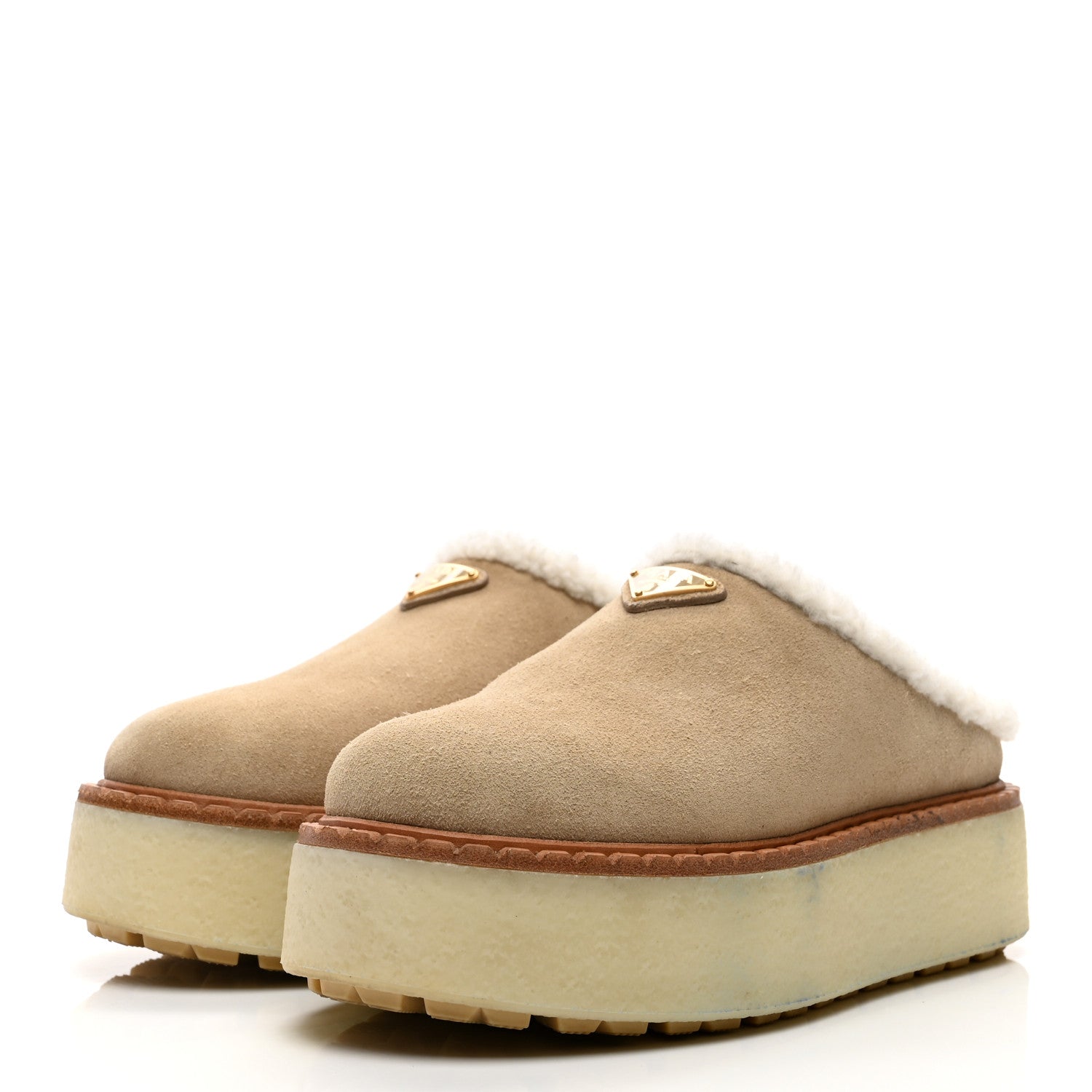 Shearling Suede Scamosciato Evolve Mules 36.5 Ecru
