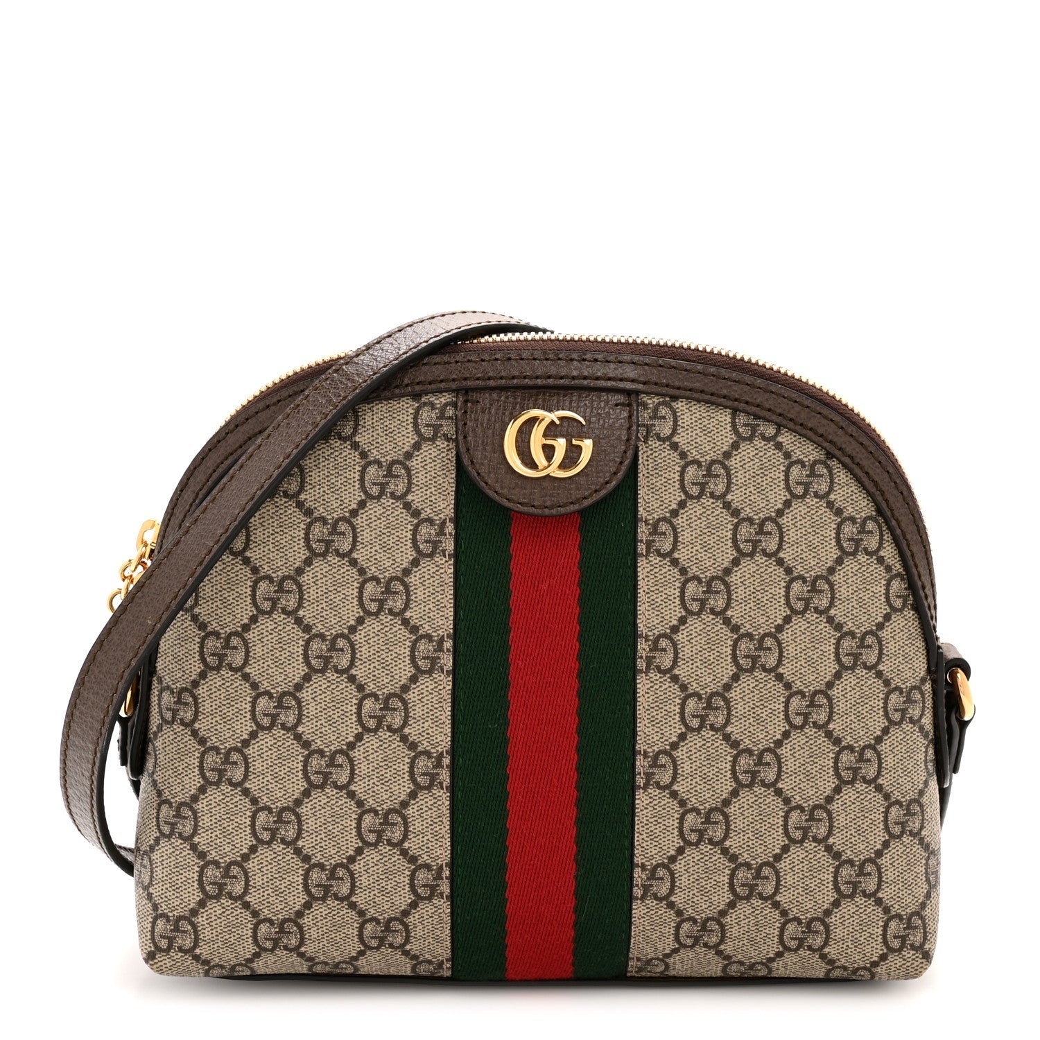 GG Supreme Monogram Textured Dollar Calfskin Web Small Ophidia Dome Shoulder Bag Beige Ebony New Acero