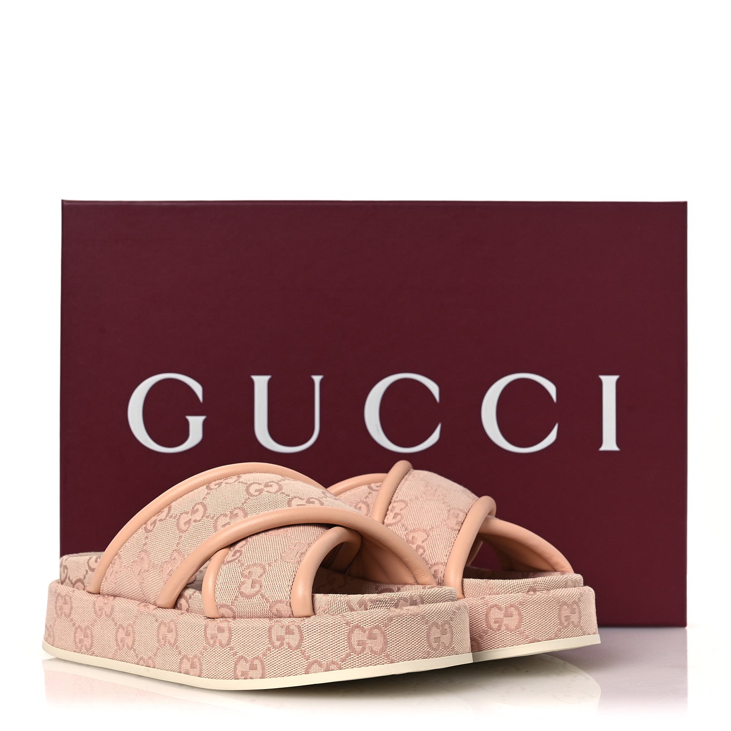Monogram GG Calfskin Angelina Platform 55mm Slide Sandals 36.5 Light Pink