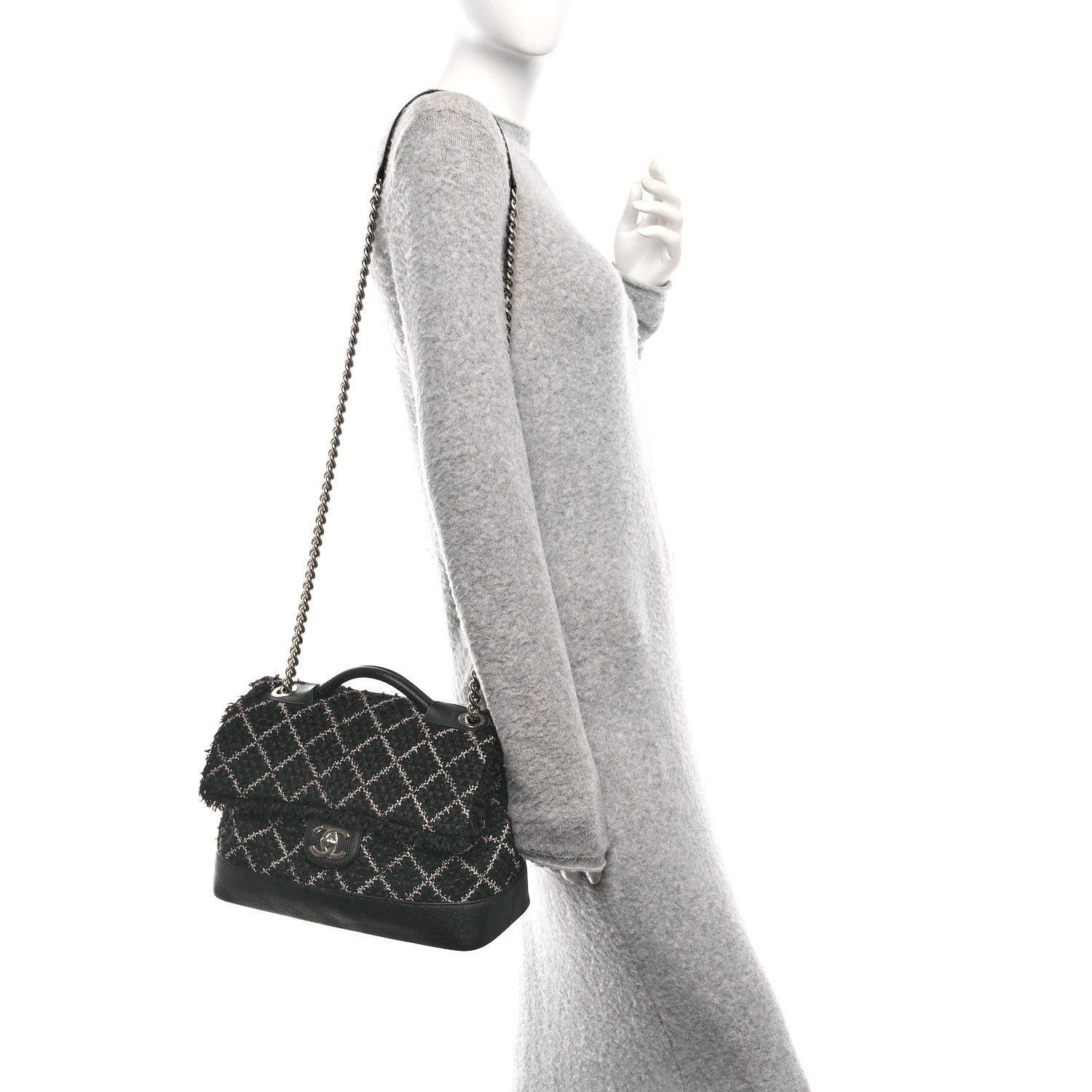 Tweed Trip Top Handle Flap Black