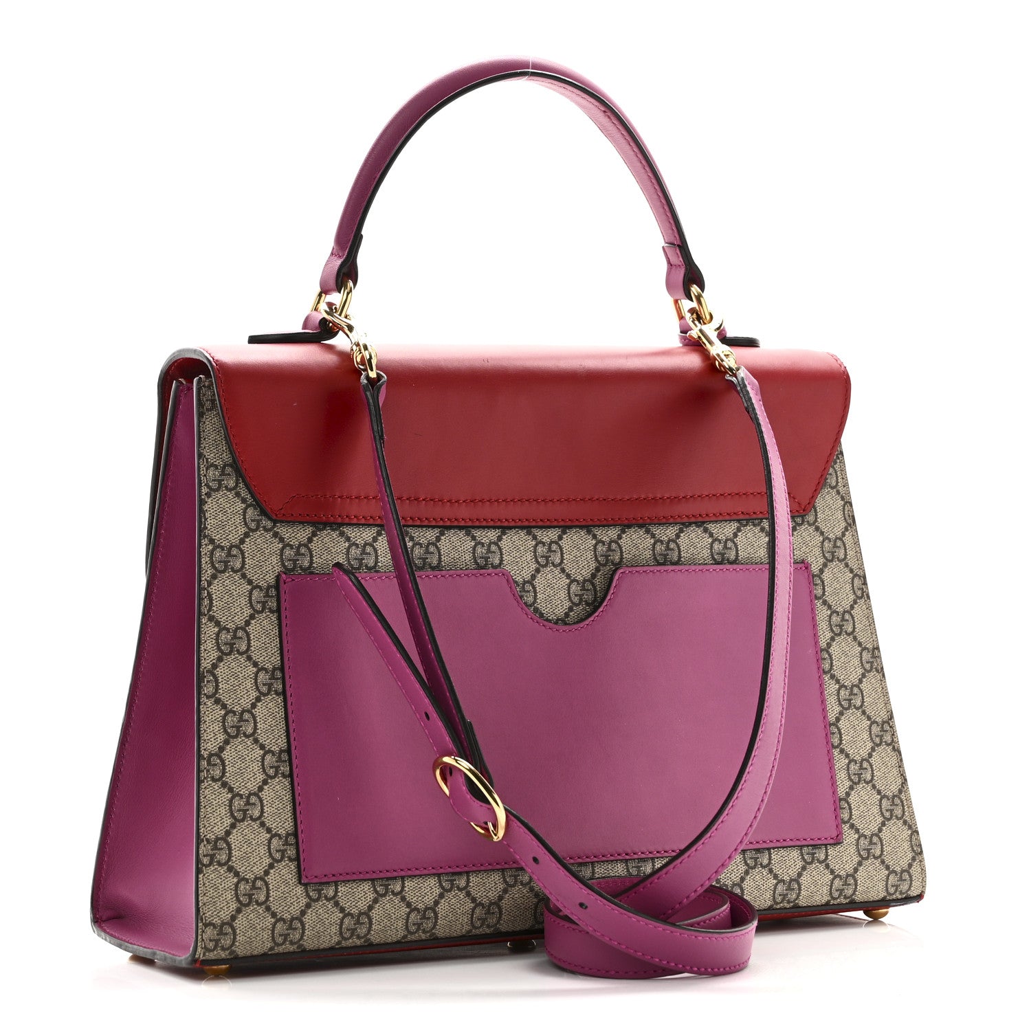 GG Supreme Monogram Calfskin Medium Padlock Top Handle Bag Beige Hibiscus Red New Rosette