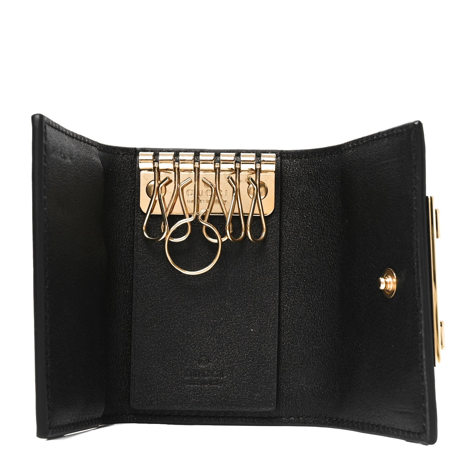 Wonka Grain Calfskin GG Monogram Embossed 6 Key Holder Black