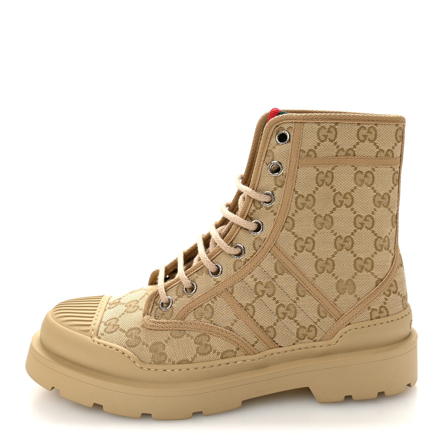 GG Monogram Web Mens Lug Sole Ankle Boots 8.5 New Sand