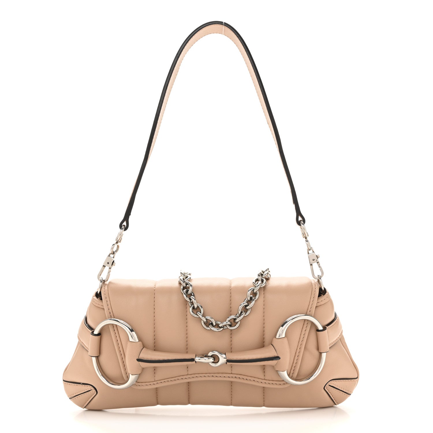 Nappa Vertical Matelasse Small Maxi Horsebit Chain Shoulder Bag Beige